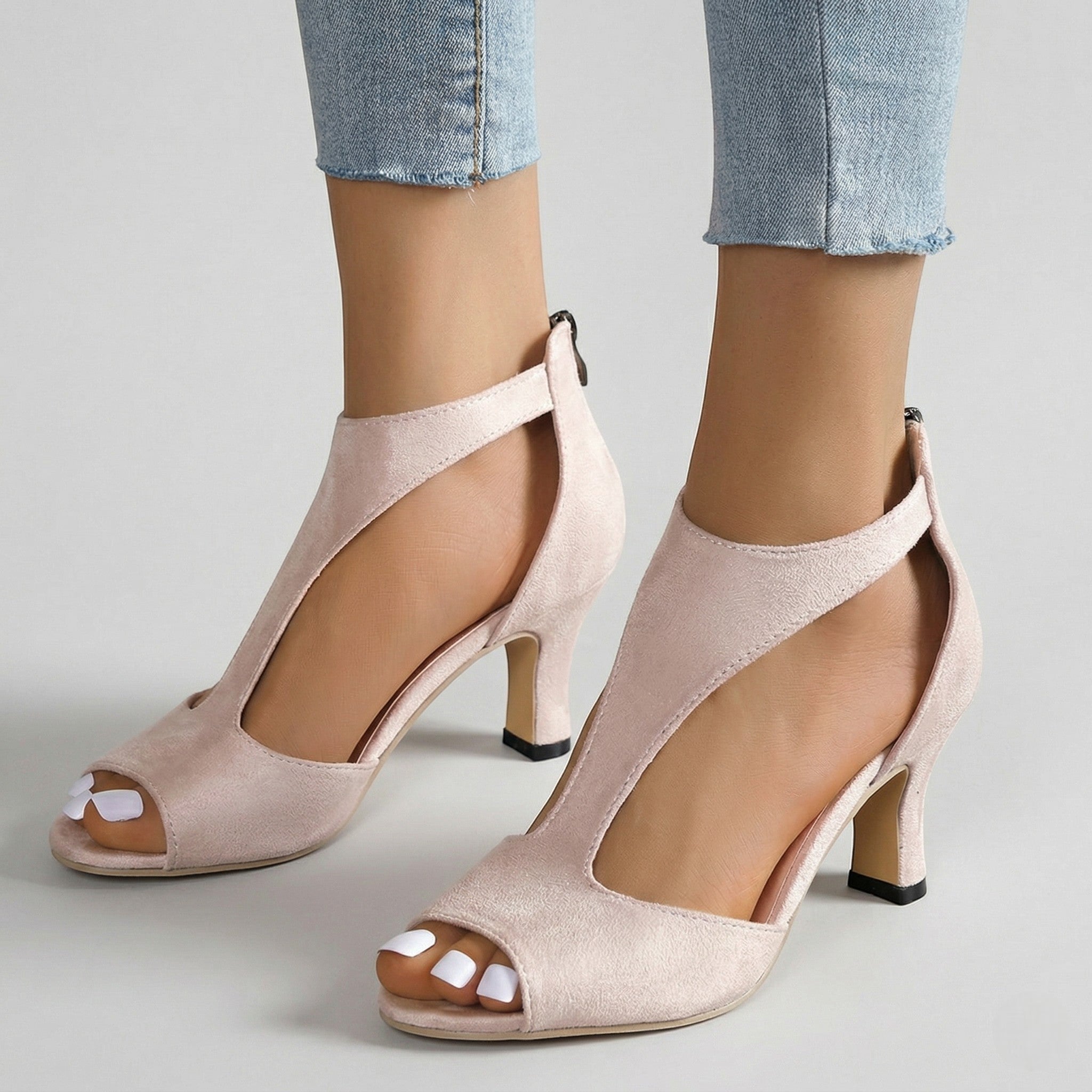 Nina - Women's Cut - Out Block Heel Sandals with Back Zip - Sandals - Pink - Taylor & Bennett
