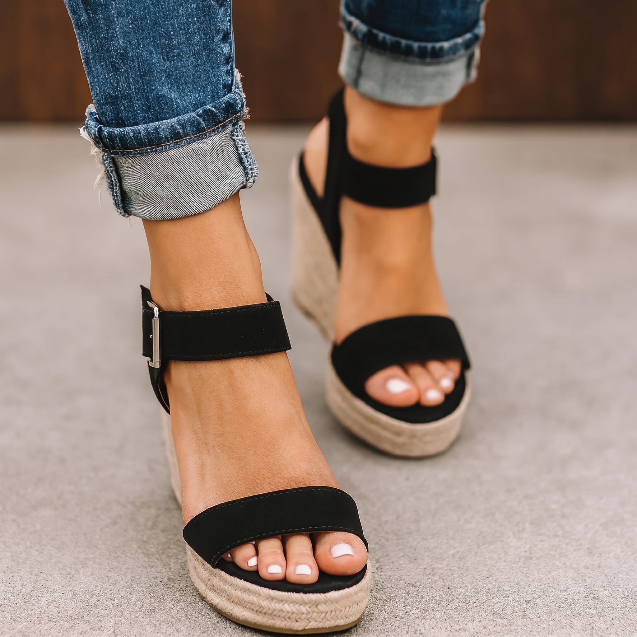 Nina - Women's Espadrille Wedge Sandals - Sandal - Black - Taylor & Bennett