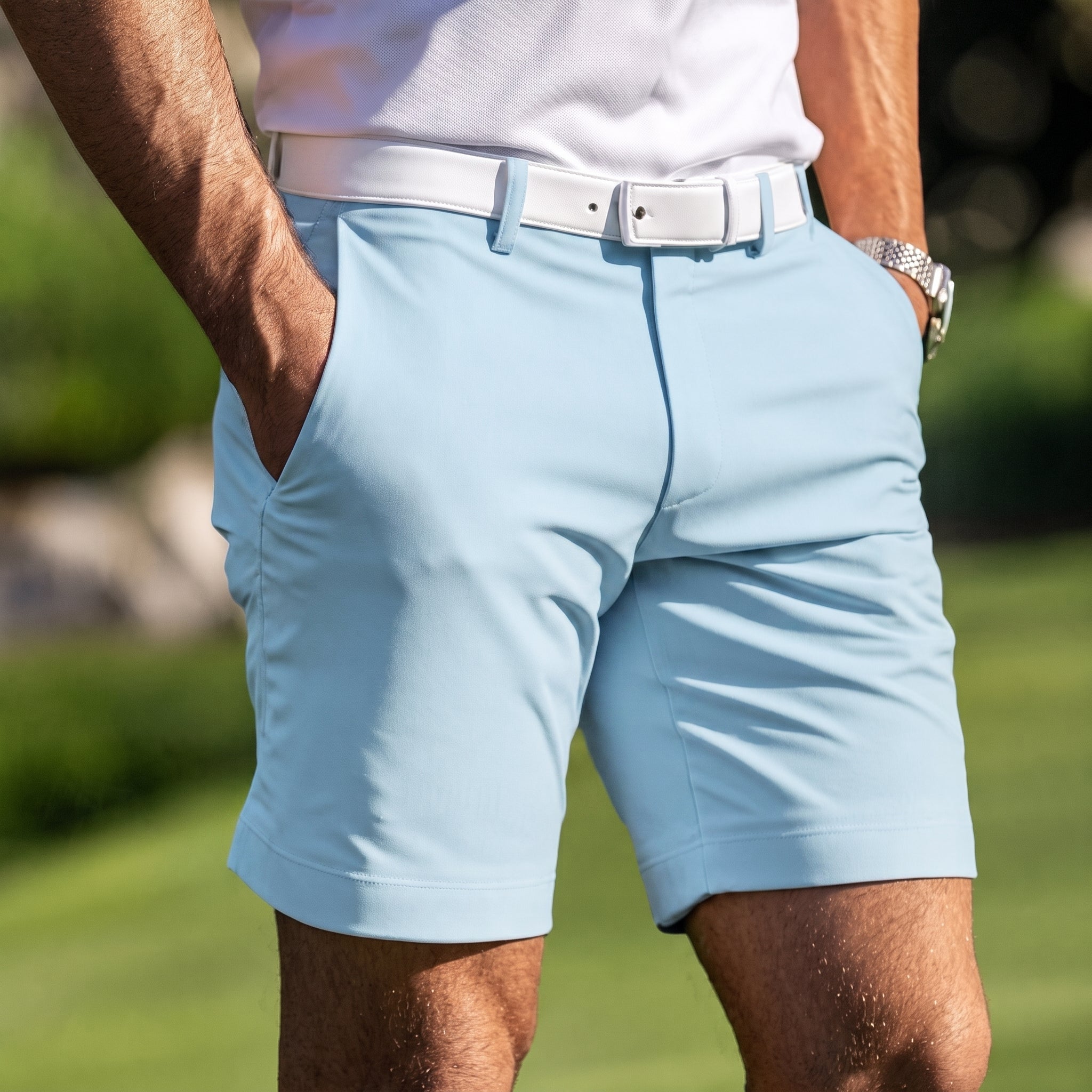 Noah - Men's Summer Slim Fit Zip-Fly Chino Shorts - Shorts - Light Blue - Taylor & Bennett