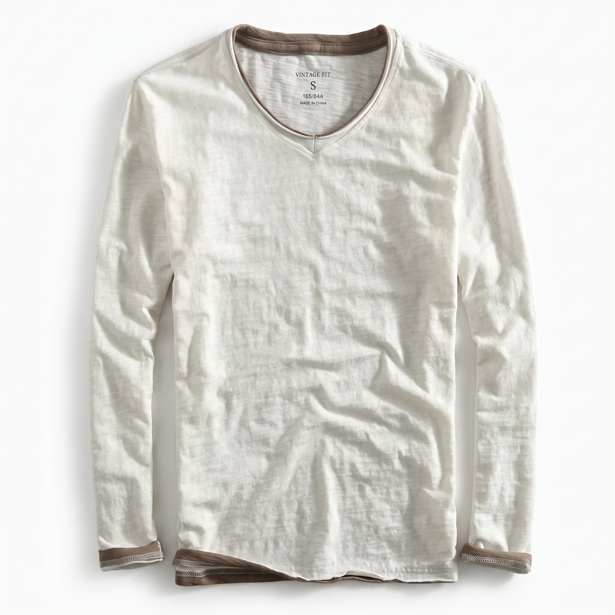Oliver - Men's Long Sleeve V-Neck Layered T-Shirt with Contrast Trim - T-Shirts - White - Taylor & Bennett