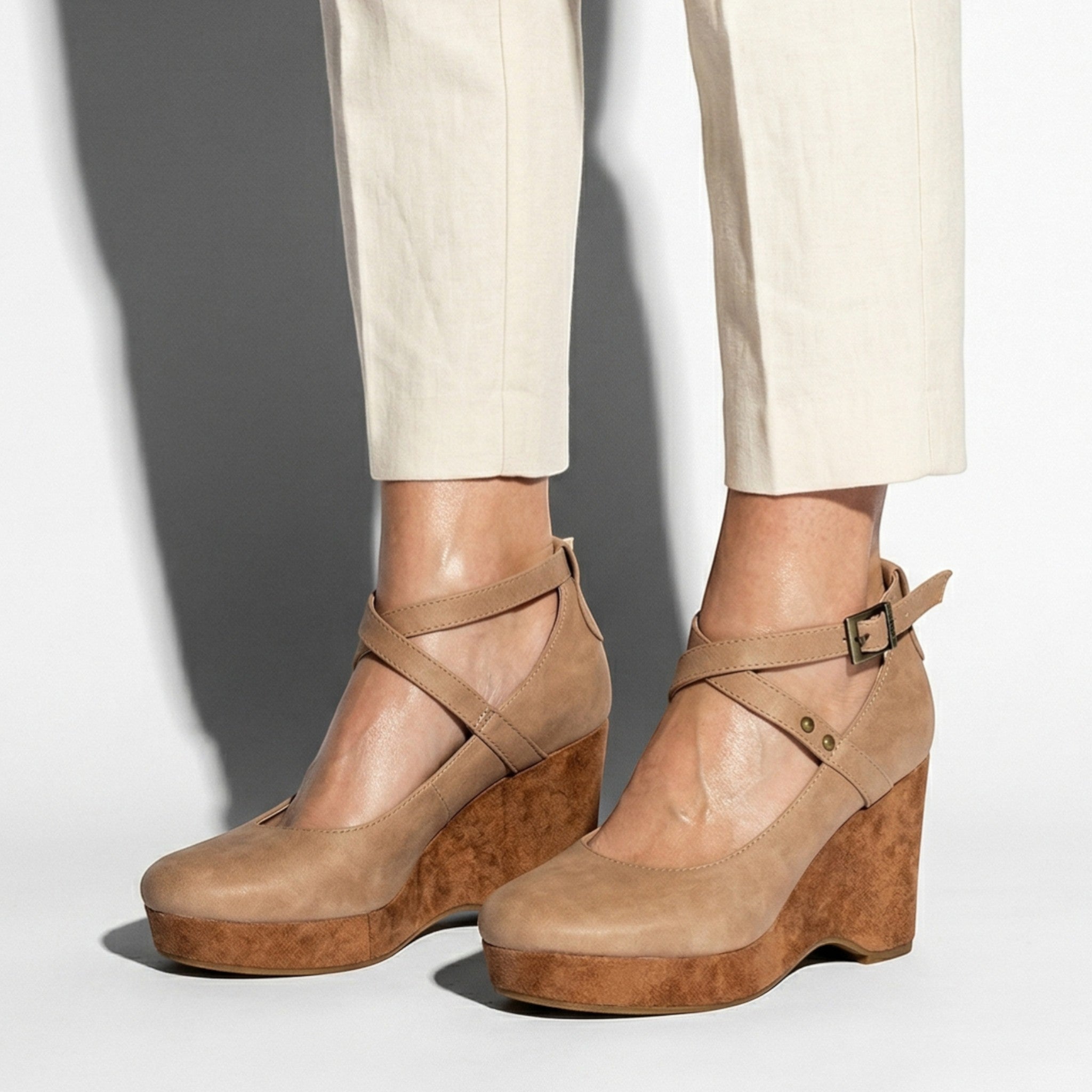Olivia - Women's Chunky Mary Jane Heels - Sandal - Khaki - Taylor & Bennett