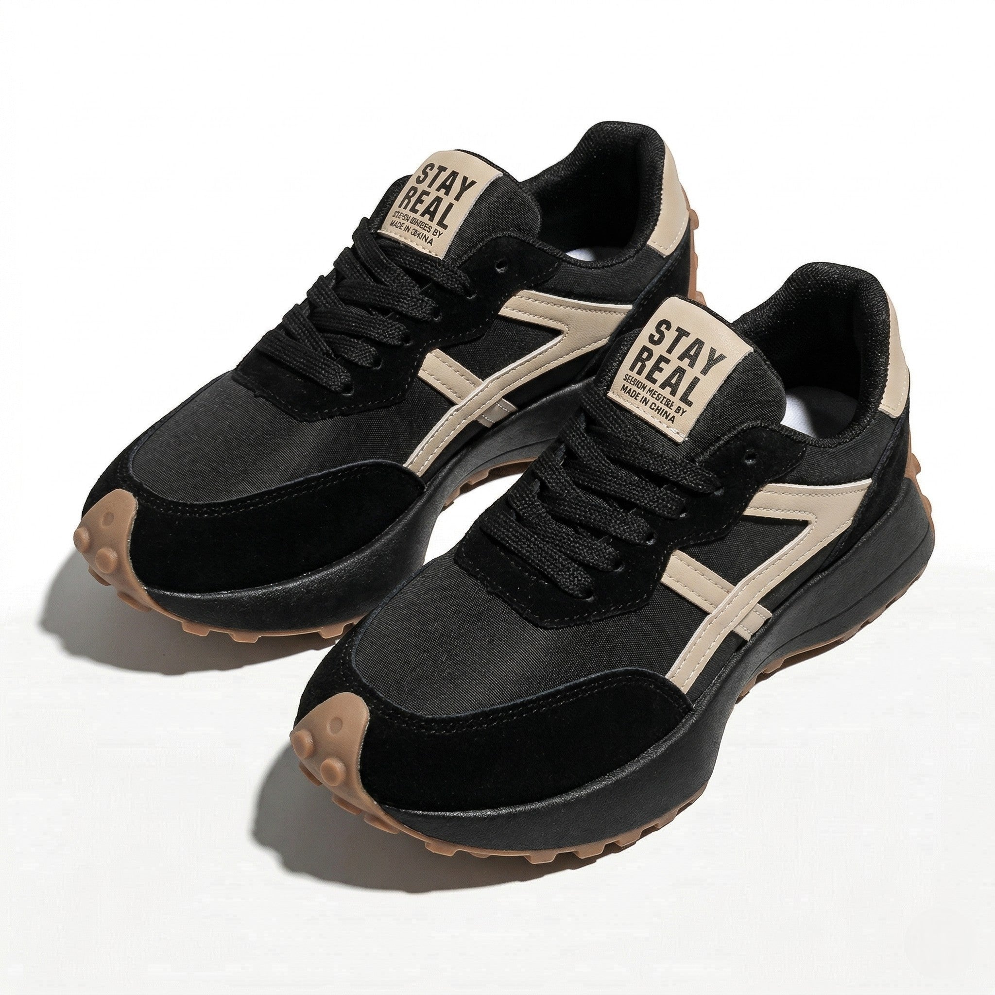 Olivia - Women's Chunky Sole Trainers - Trainers - Black / Beige - Taylor & Bennett