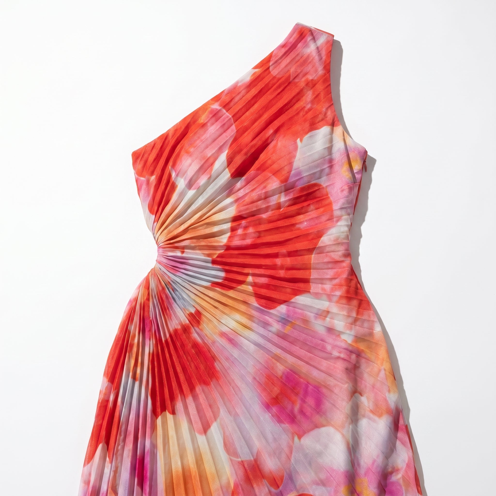 Olivia - Women's One Shoulder Floral Print Pleated Maxi Dress - Dresses - Red - Taylor & Bennett