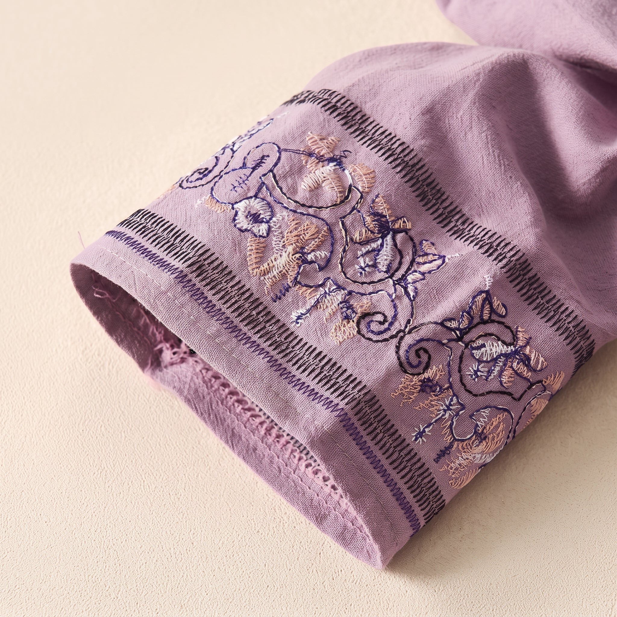 Olivia - Women's Summer Long Sleeve Embroidered Trim Blouse - Blouse - Purple - Taylor & Bennett