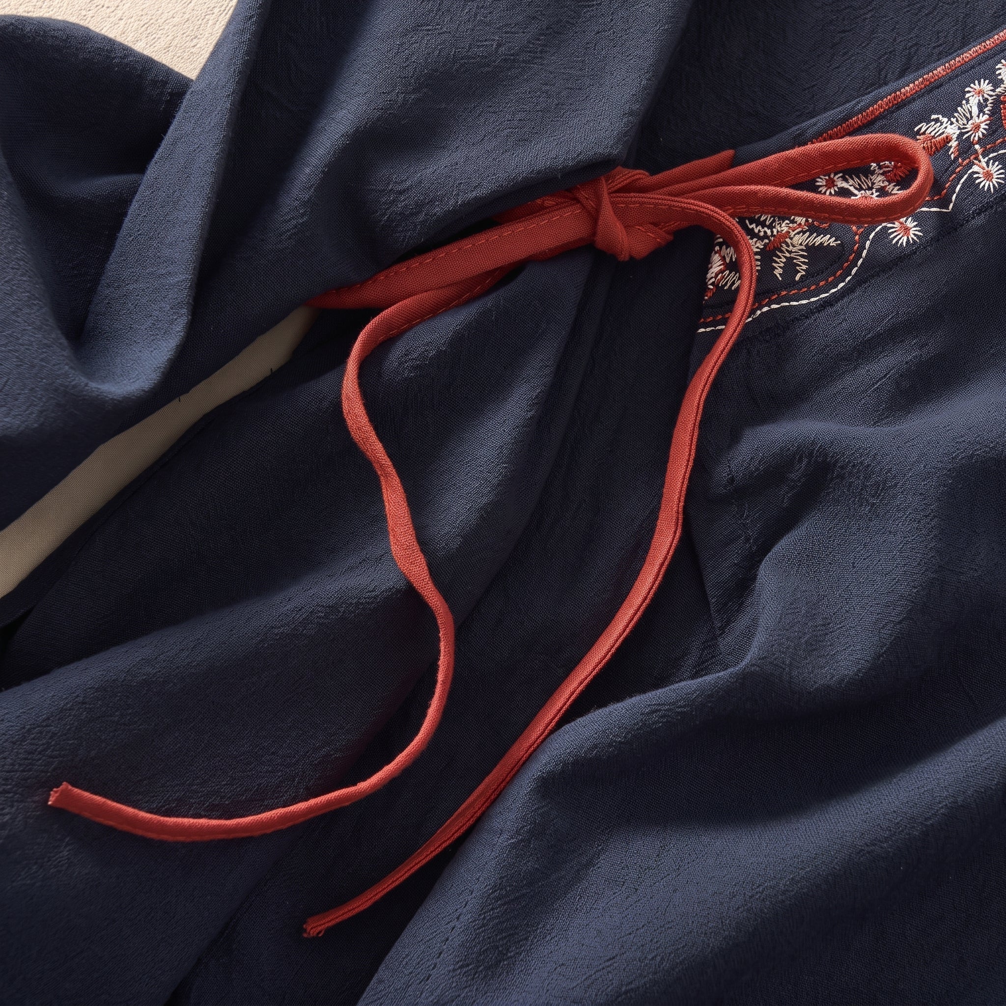 Olivia - Women's Summer Long Sleeve Embroidered Trim Blouse - Blouse - Navy Blue - Taylor & Bennett
