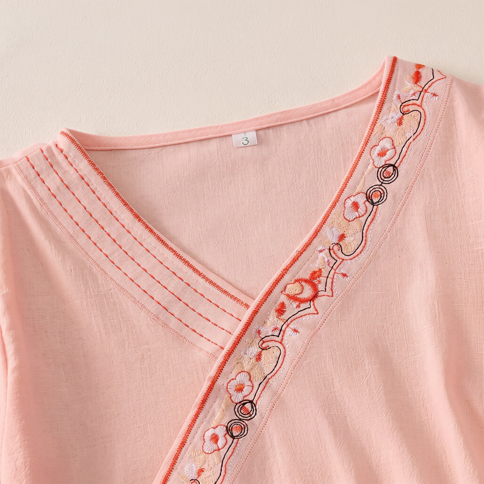Olivia - Women's Summer Long Sleeve Embroidered Trim Blouse - Blouse - Pink - Taylor & Bennett