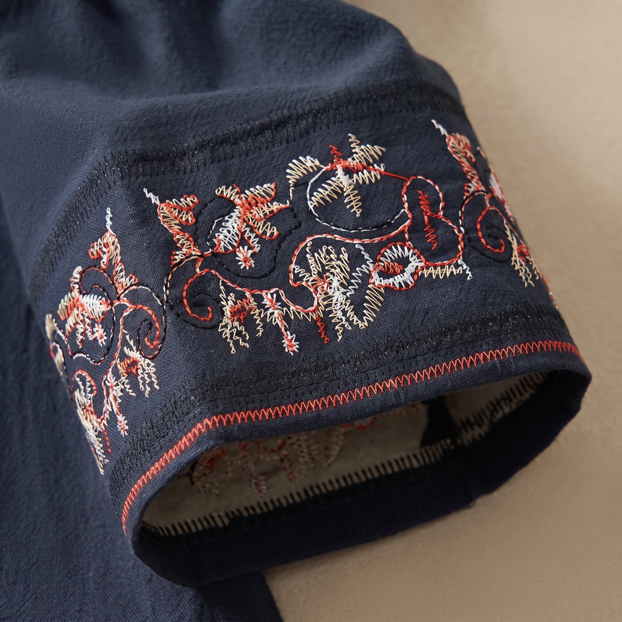 Olivia - Women's Summer Long Sleeve Embroidered Trim Blouse - Blouse - Navy Blue - Taylor & Bennett