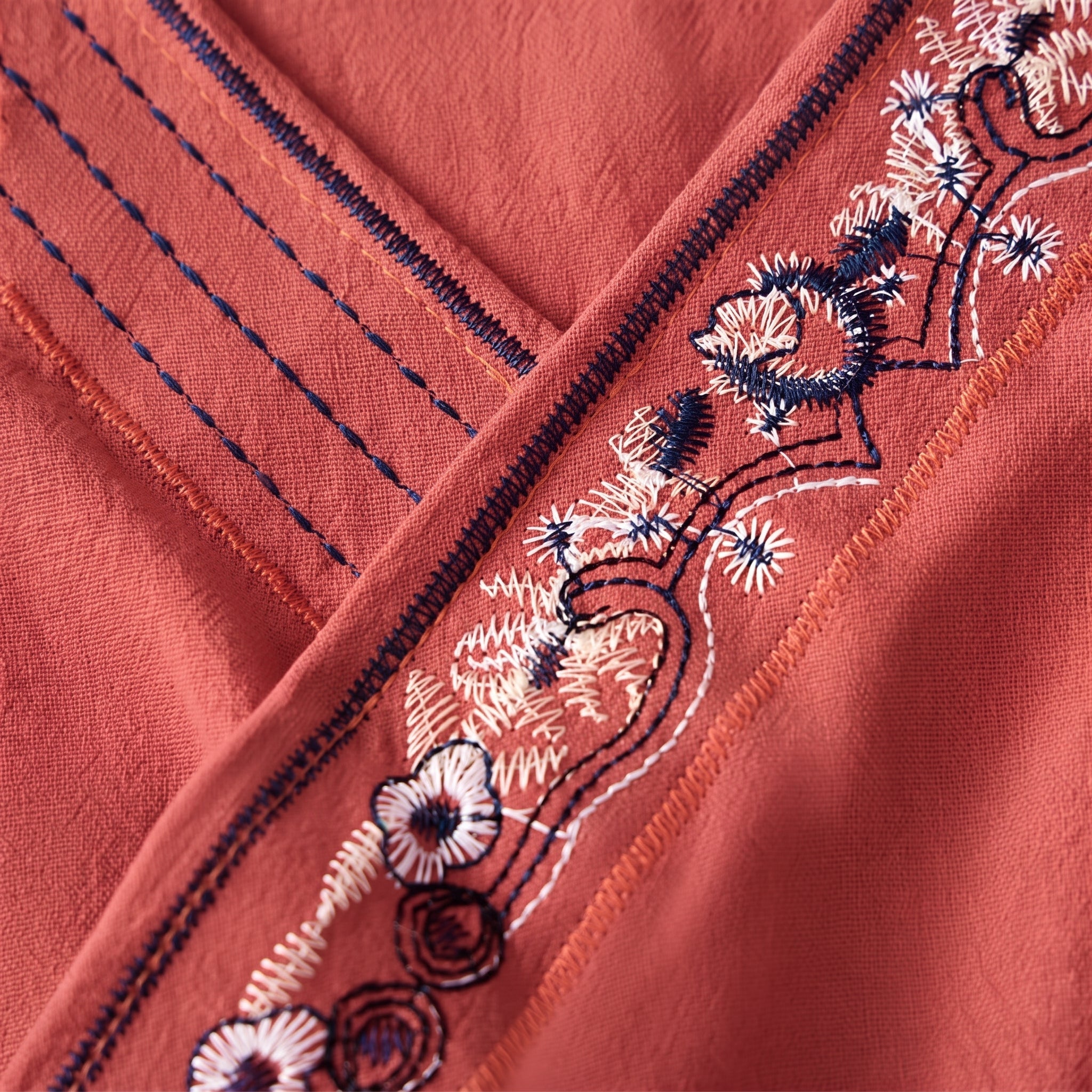 Olivia - Women's Summer Long Sleeve Embroidered Trim Blouse - Blouse - Red - Taylor & Bennett