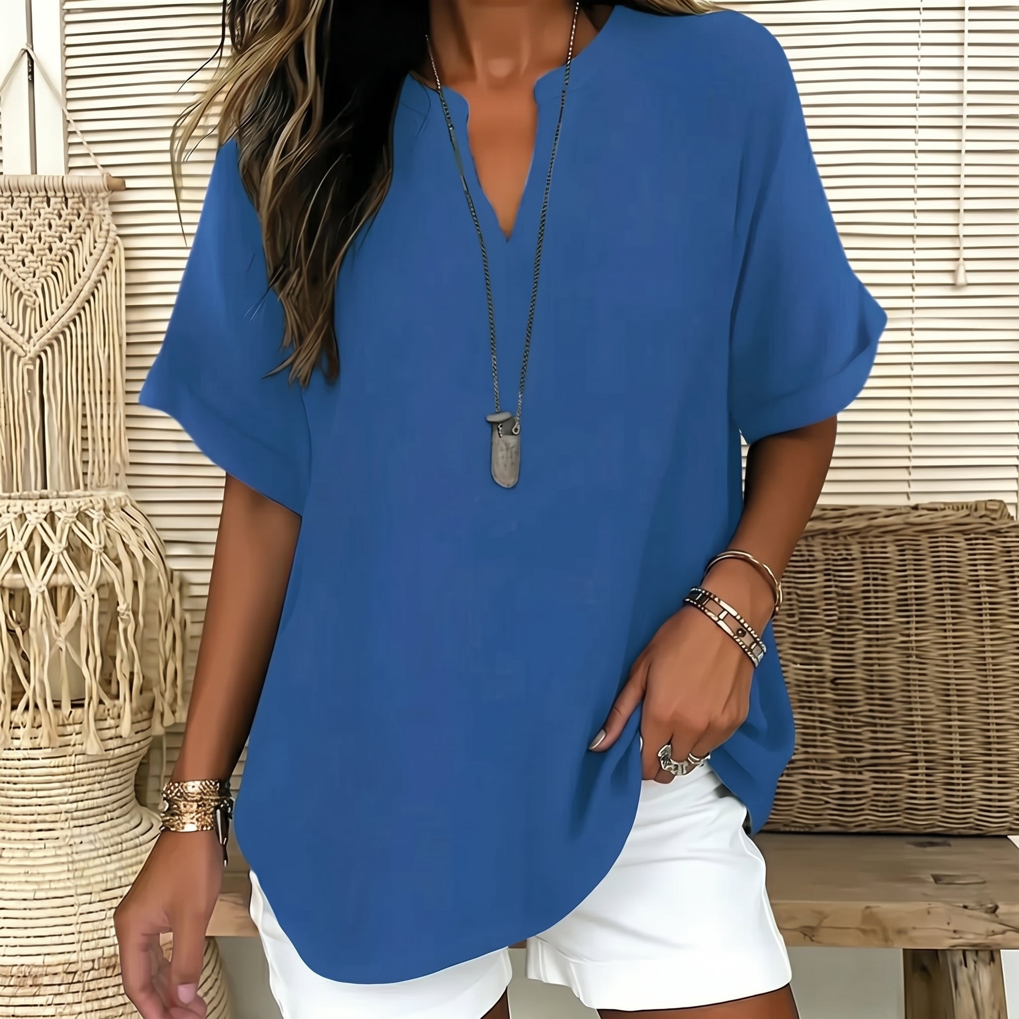 Olivia - Women's Summer Relaxed Fit Blouse - Blouse - Blue - Taylor & Bennett