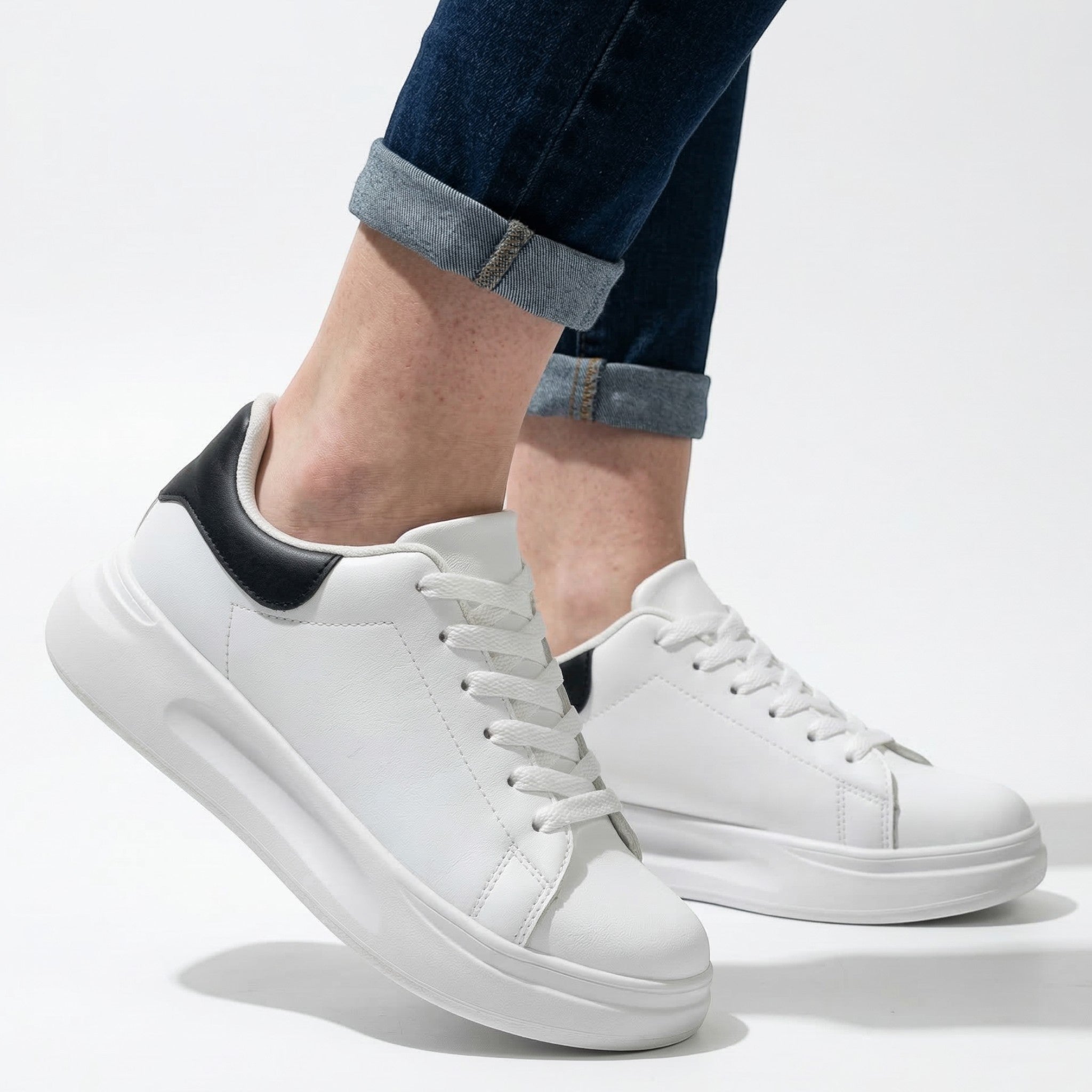 Olivia - Women's Supportive Trainers with Cushioned Sole - Trainers - White and Black - Taylor & Bennett