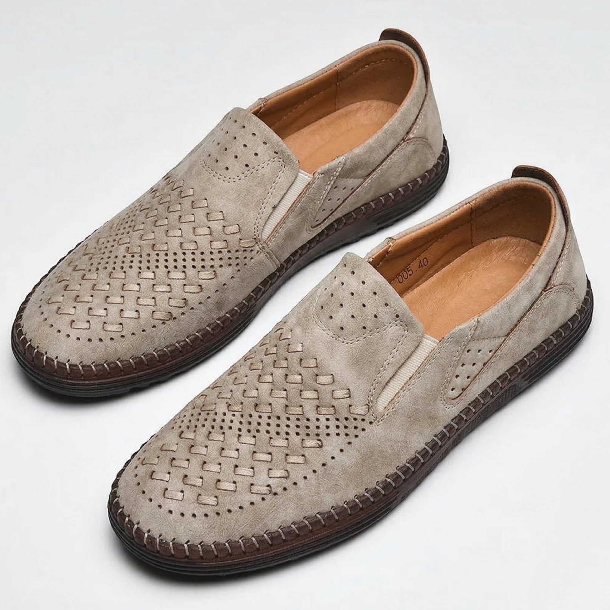 Oscar - Men's Breathable Perforated Slip - On Loafers - Loafers - Beige - Taylor & Bennett