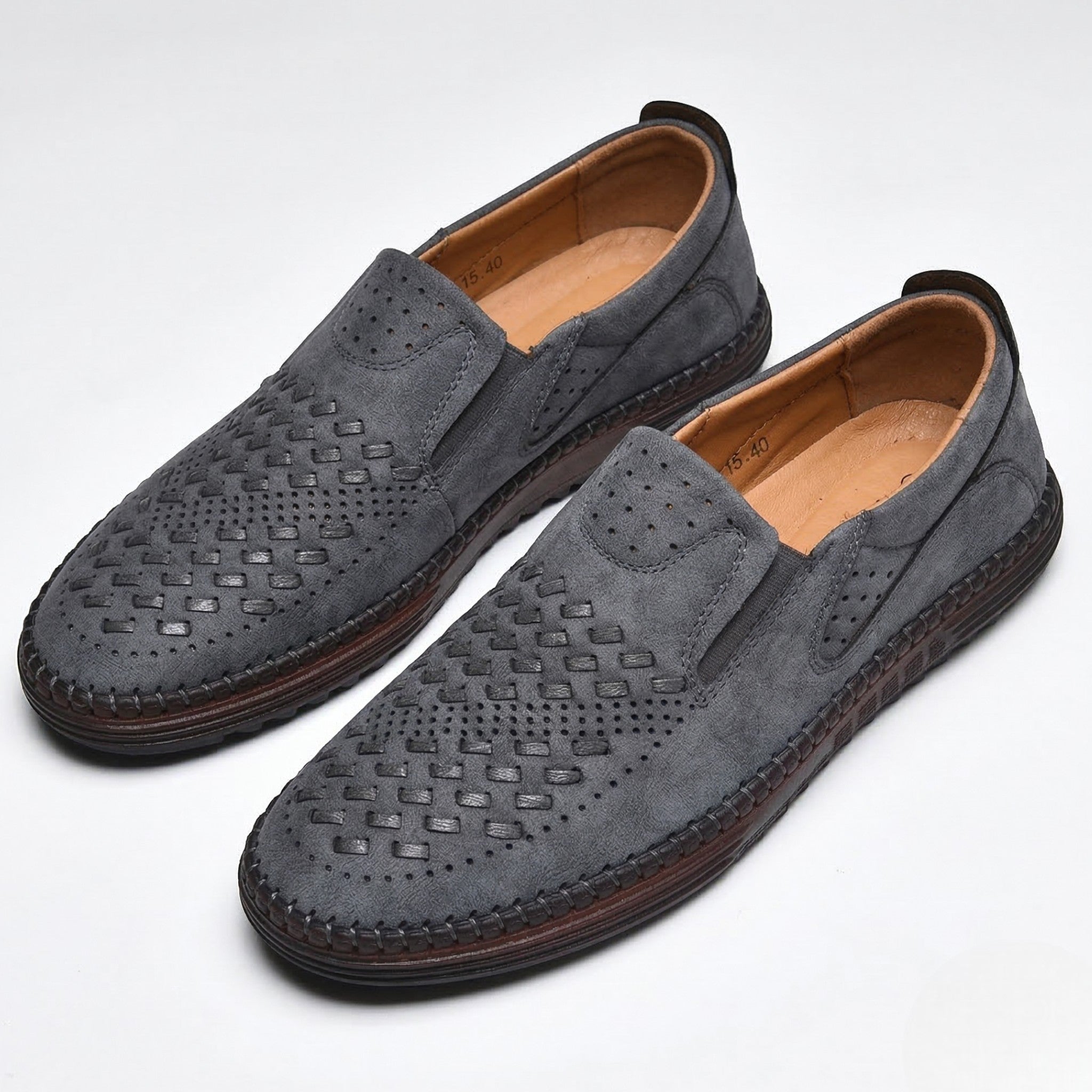 Oscar - Men's Breathable Perforated Slip - On Loafers - Loafers - Grey - Taylor & Bennett