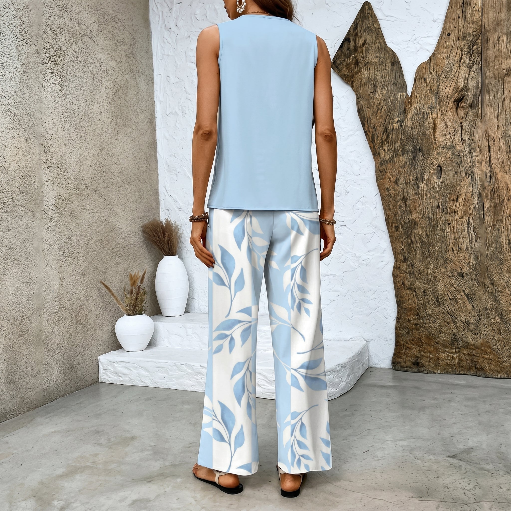 Phoebe - Women's Relaxed Wide - Leg Sleeveless Vest Co - ord Set - 2 Piece Set - Blue - Taylor & Bennett