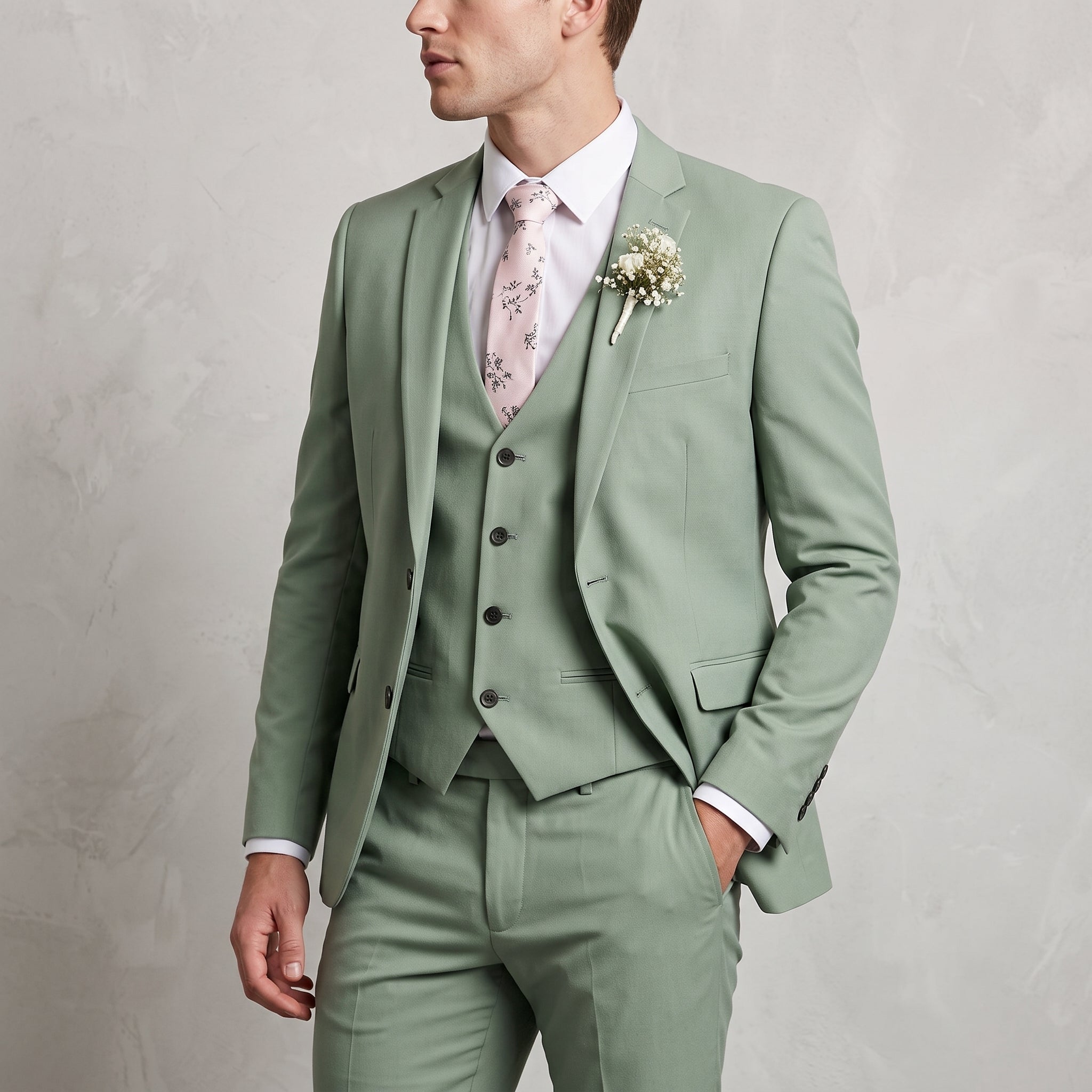 Rafael – Men's Slim Fit Notch Lapel Three-Piece Wedding Suit - Suits - Green - Taylor & Bennett