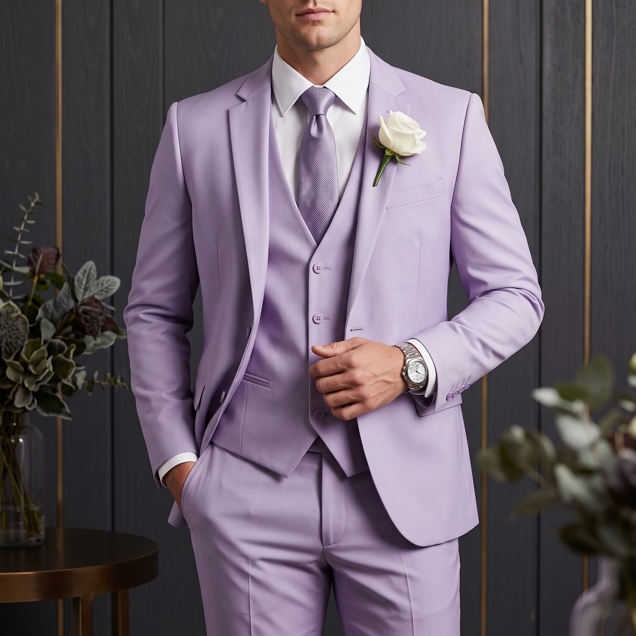 Reinhard – Men's Classic Notch Lapel Waistcoat Wedding Guest Suit - Suits - Purple - Taylor & Bennett