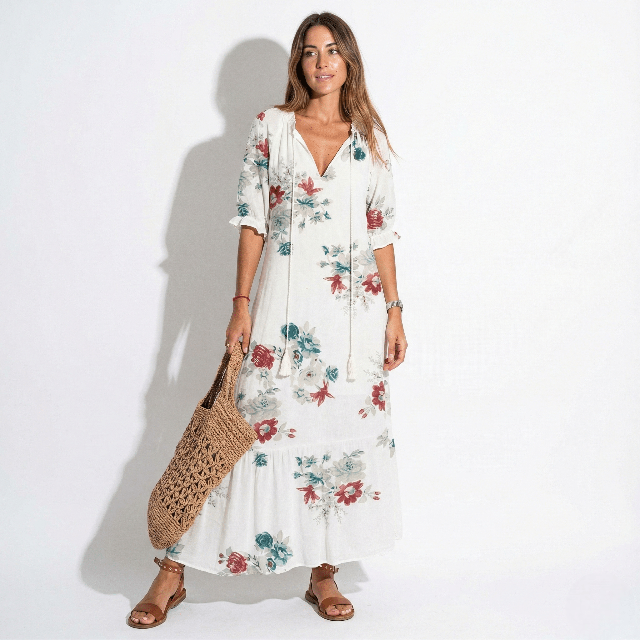 Riley - Women's Floral V - Neck Maxi Dress - Dress - White - Taylor & Bennett