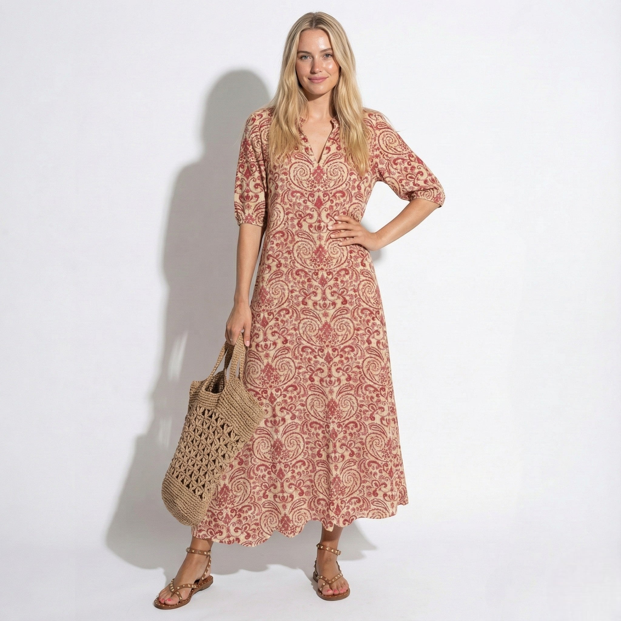 Riley - Women's Floral V - Neck Maxi Dress - Dress - Red - Taylor & Bennett