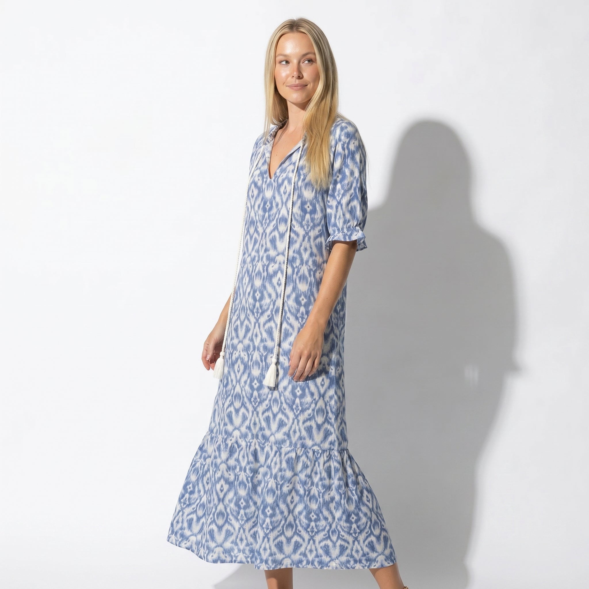 Riley - Women's Summer V - Neck Maxi Dress - Dress - Blue - Taylor & Bennett