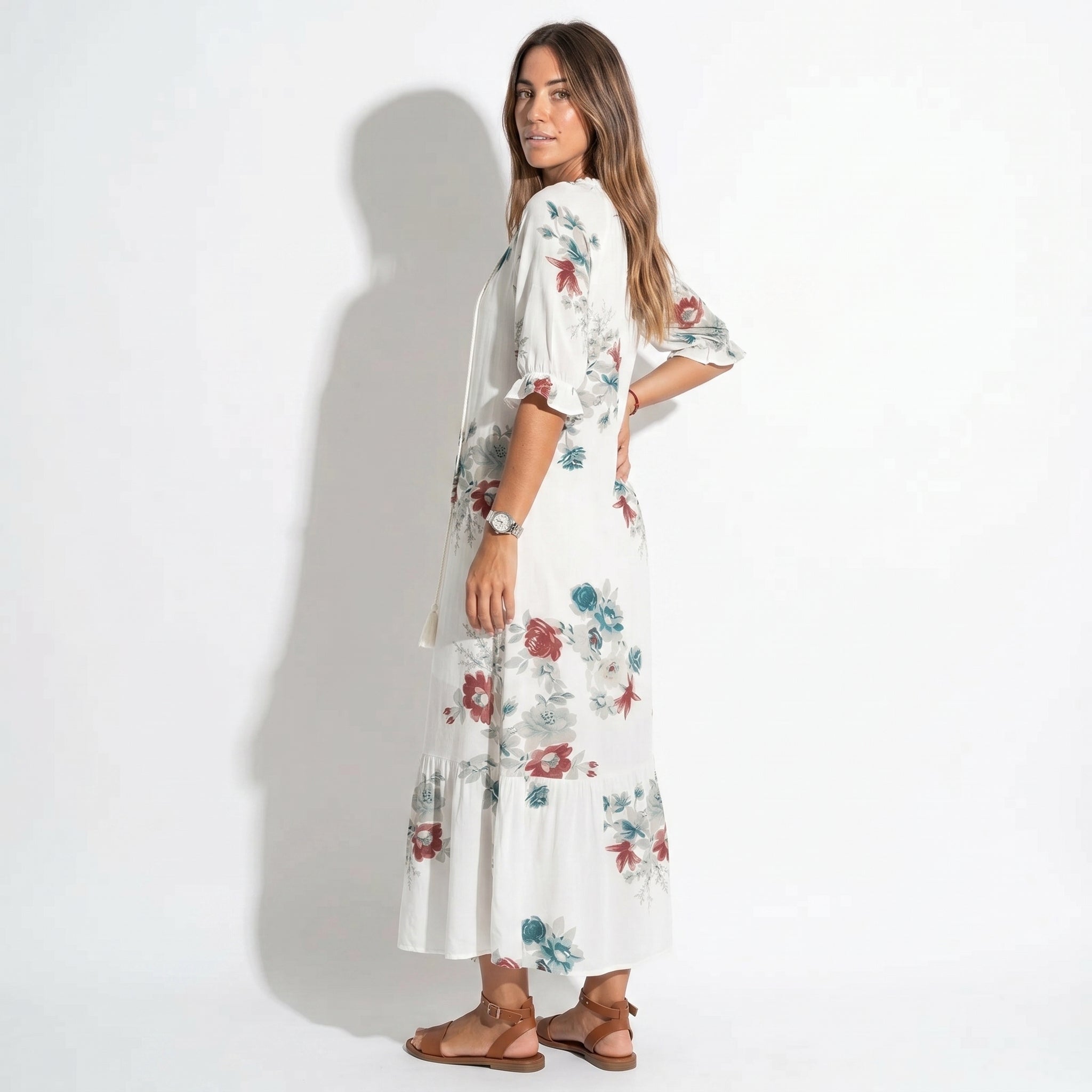 Riley - Women's Summer V - Neck Maxi Dress - Dress - White - Taylor & Bennett