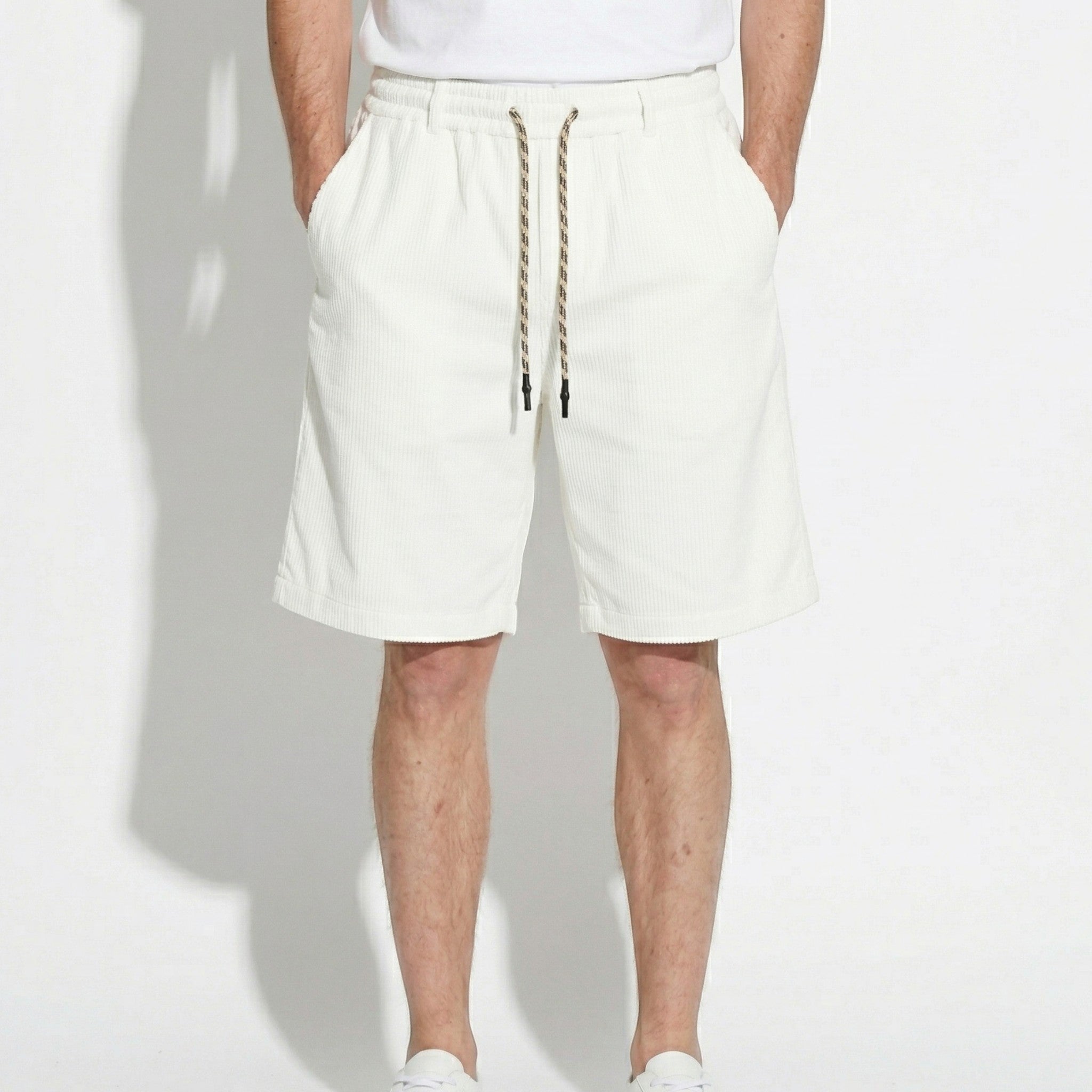 Roland - Men's Corduroy Drawstring Shorts - Corduroy pants - White - Taylor & Bennett