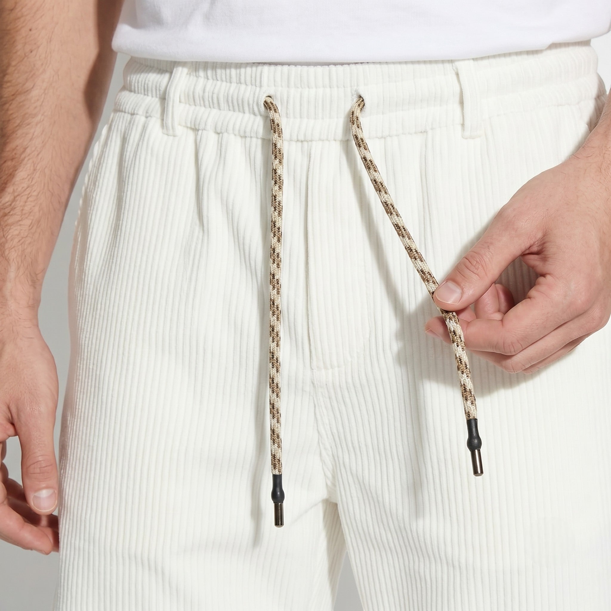 Roland - Men's Summer Drawstring Shorts - Corduroy pants - White - Taylor & Bennett