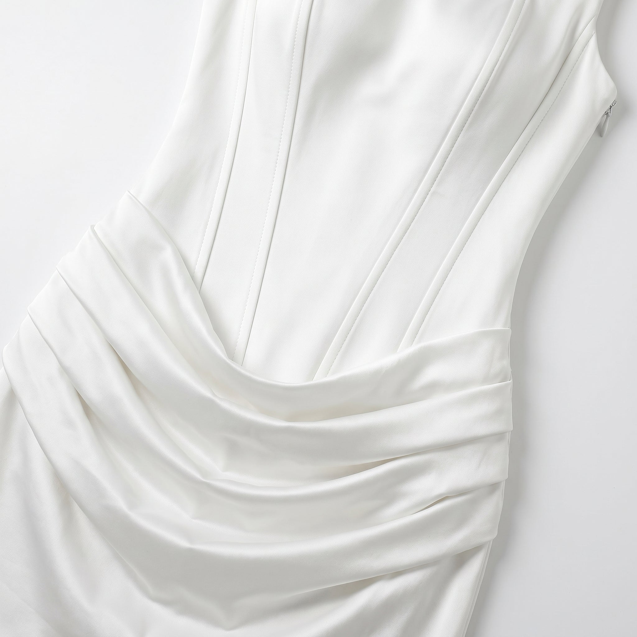 Rosie - Women's Evening Ruched Square Neck Mini Dress - Mini Dress - White - Taylor & Bennett