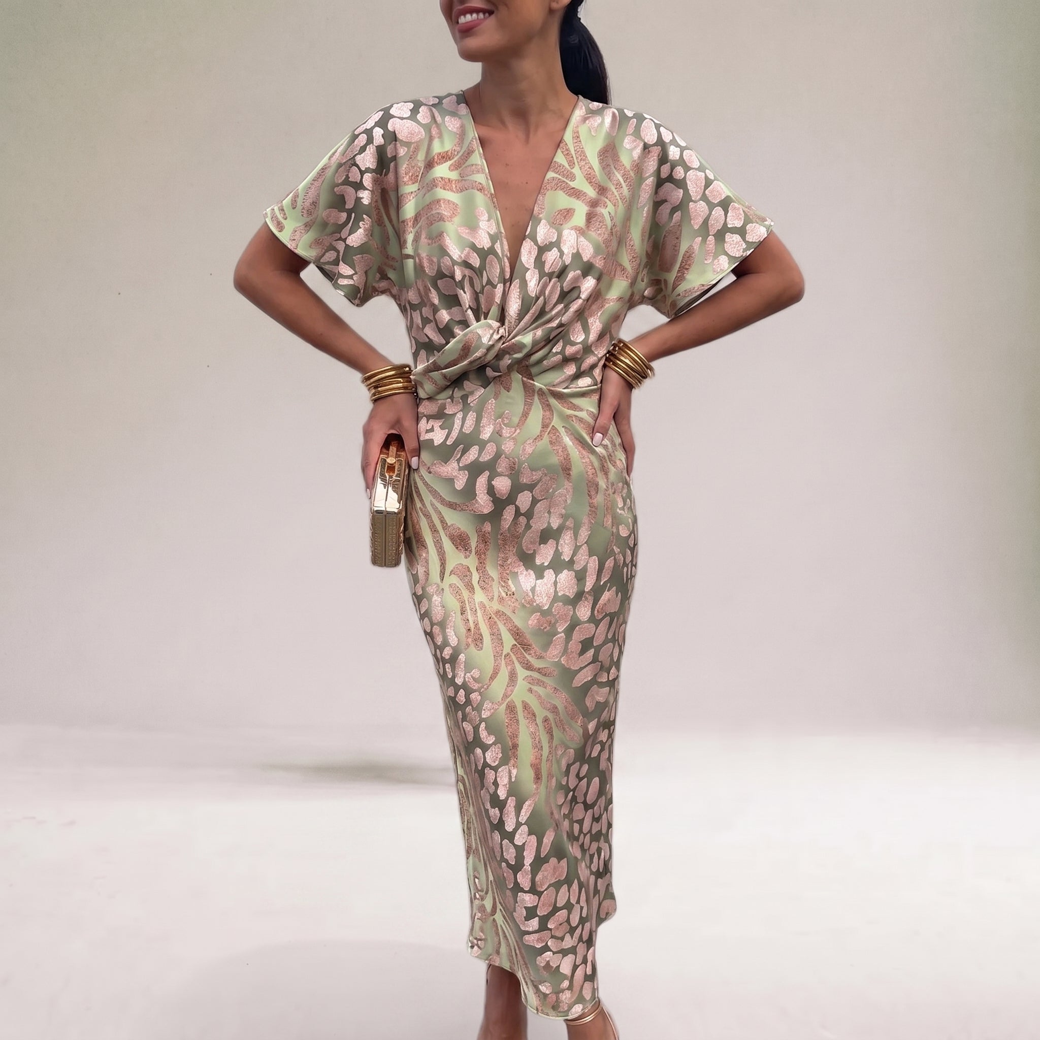 Rosie - Women's Twisted Front Wedding Guest Maxi Dress - Maxi Dress - Light Green - Taylor & Bennett