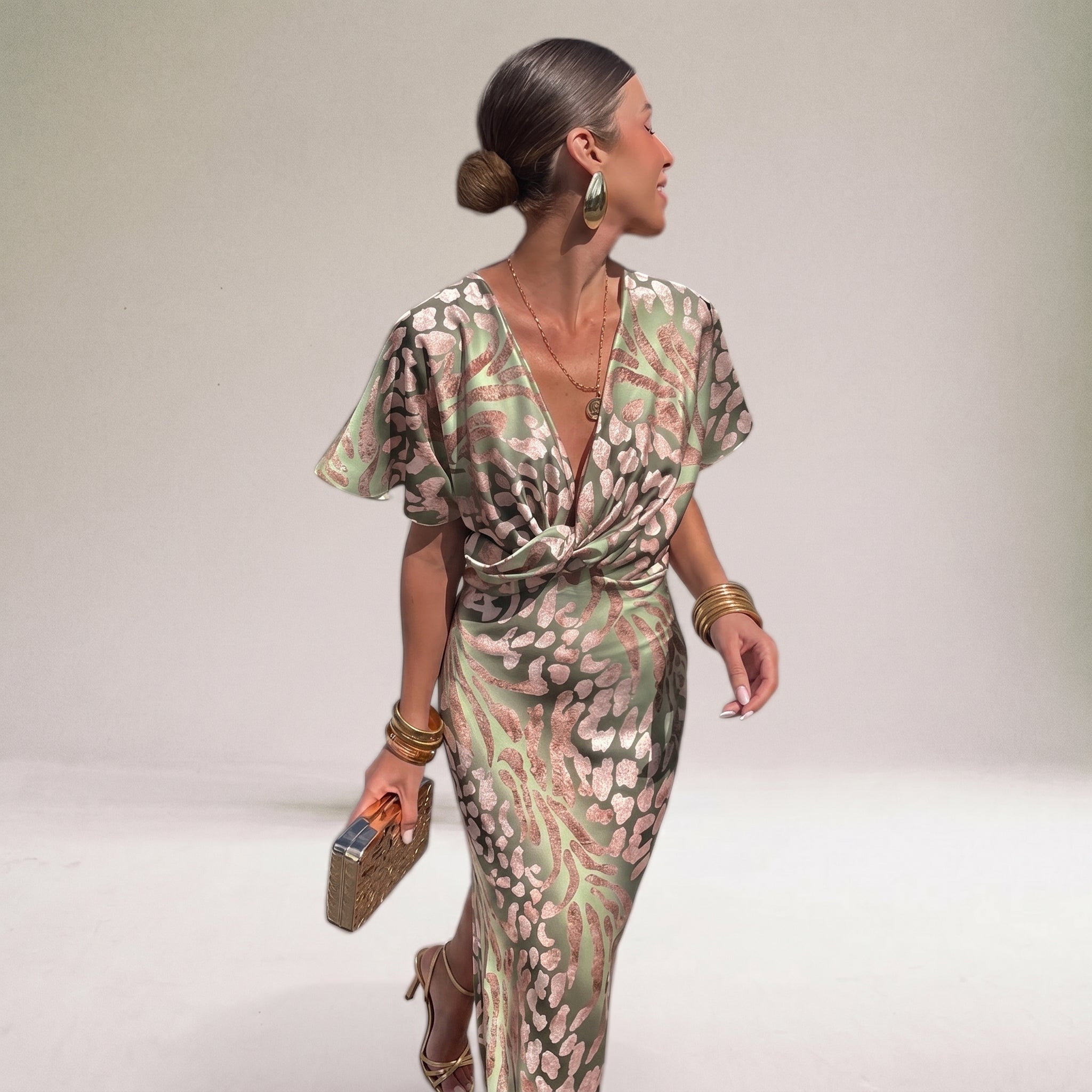 Rosie - Women's Twisted Front Wedding Guest Maxi Dress - Maxi Dress - Light Green - Taylor & Bennett