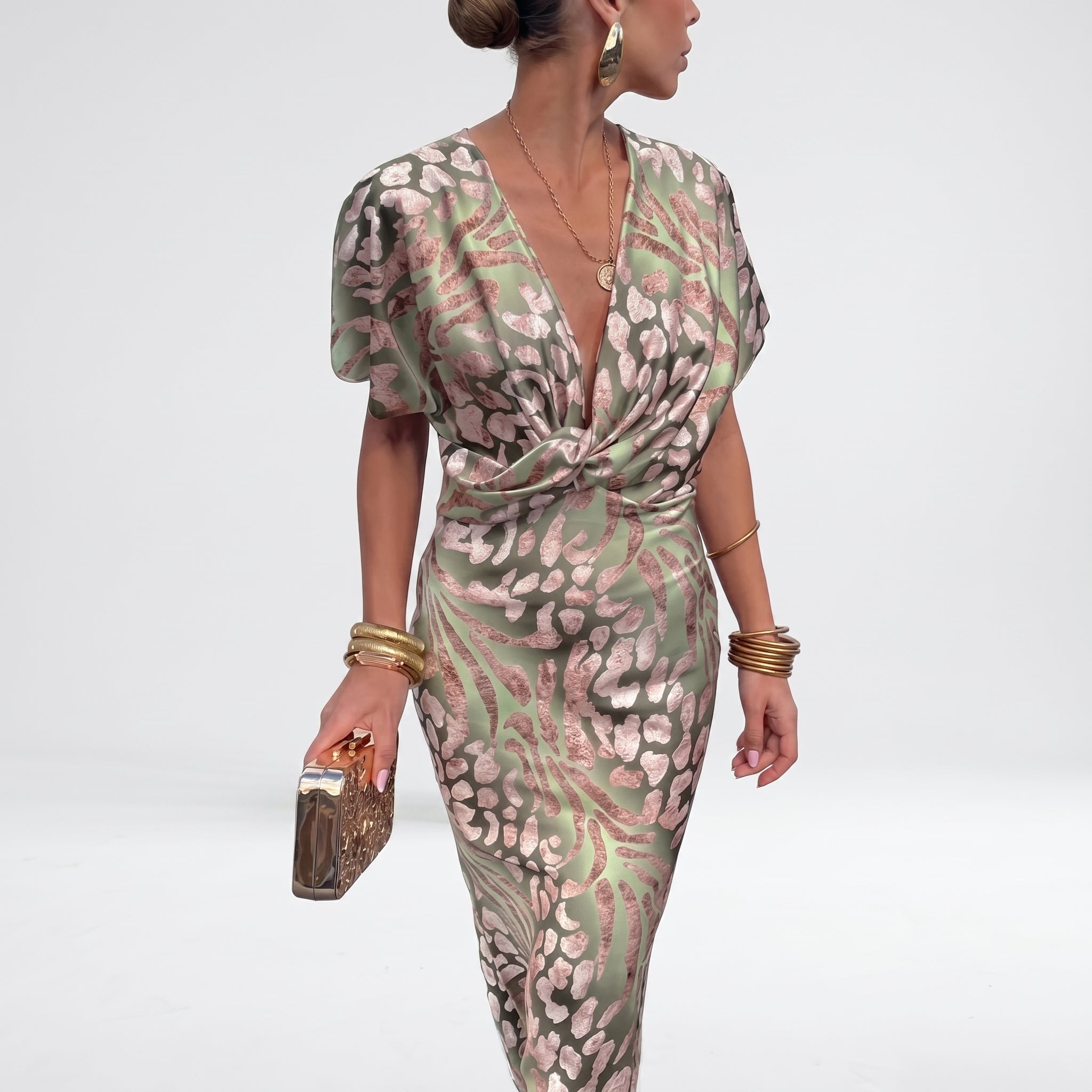 Rosie - Women's Twisted Front Wedding Guest Maxi Dress - Maxi Dress - Light Green - Taylor & Bennett