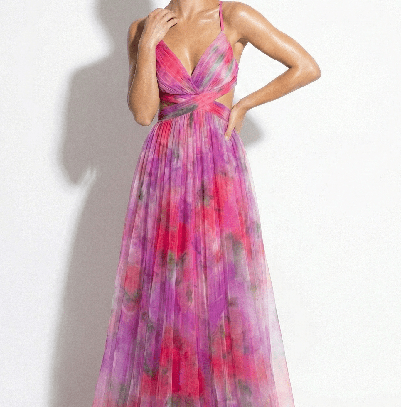 Ruby - Women's V - Neck Spaghetti Strap Floral Maxi Dress - Dress - Pink - Taylor & Bennett