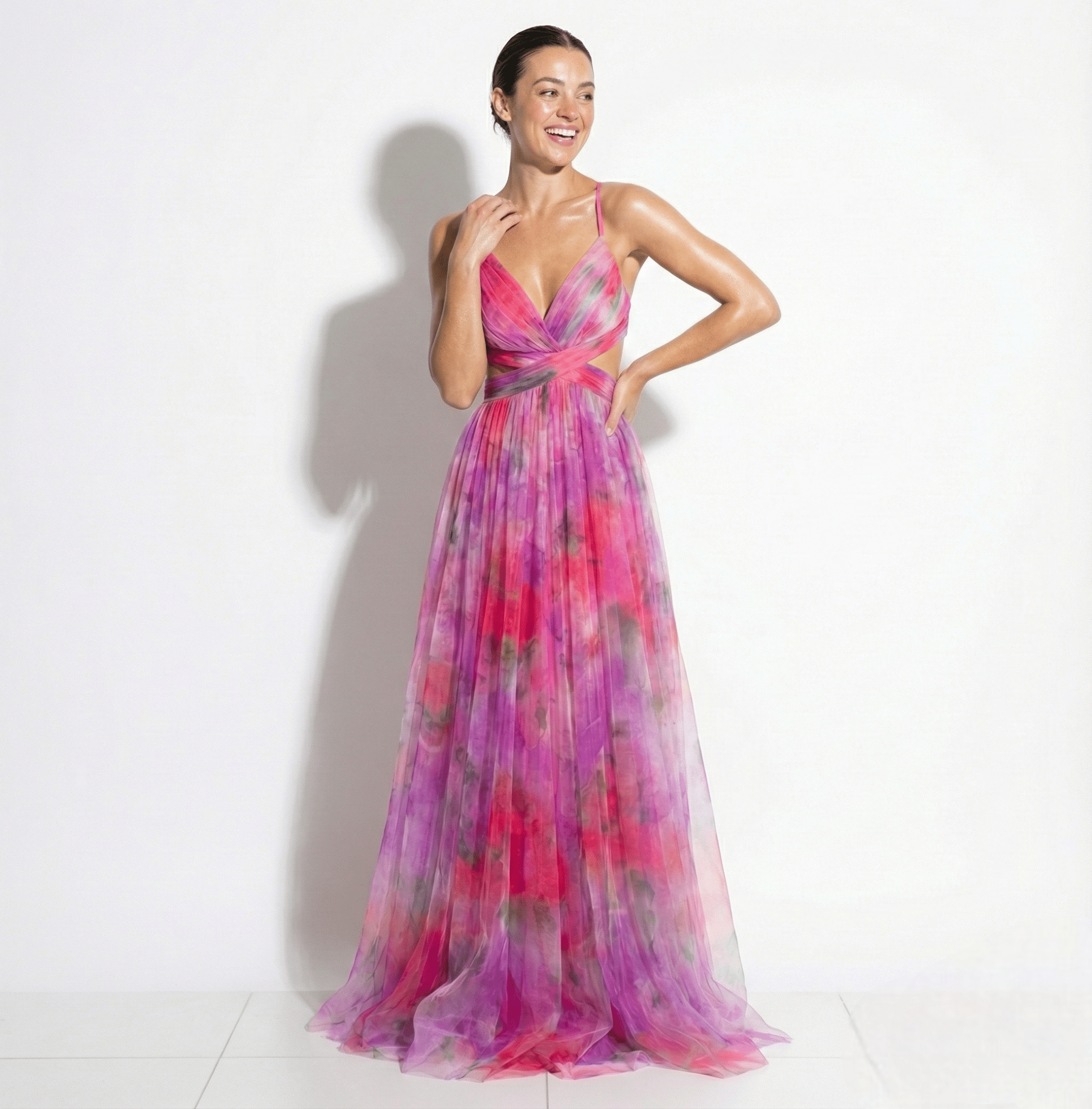 Ruby - Women's V - Neck Spaghetti Strap Floral Maxi Dress - Dress - Pink - Taylor & Bennett