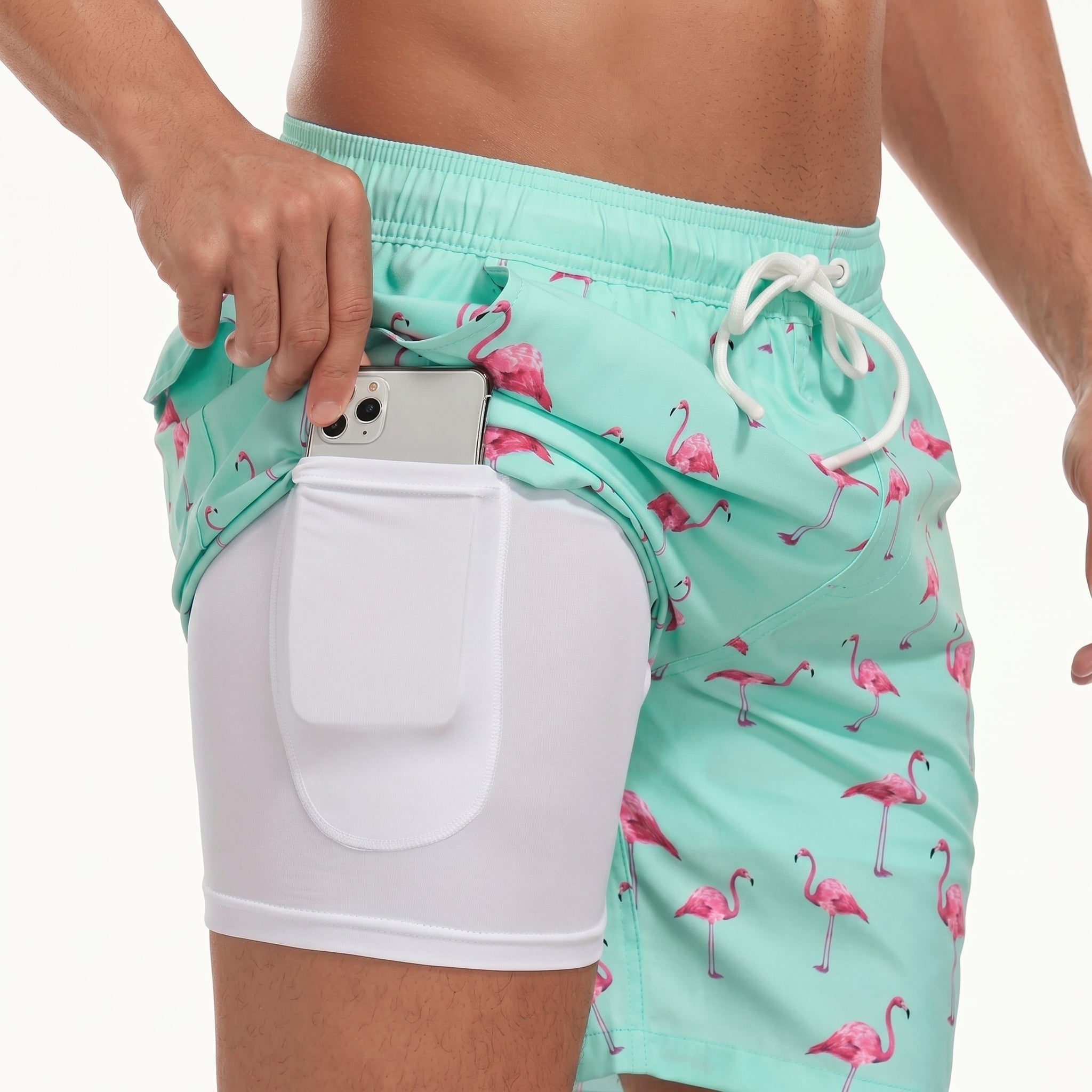 Ryan - Men's Printed Drawstring Swimming Shorts - Shorts Men - Mint Green - Taylor & Bennett