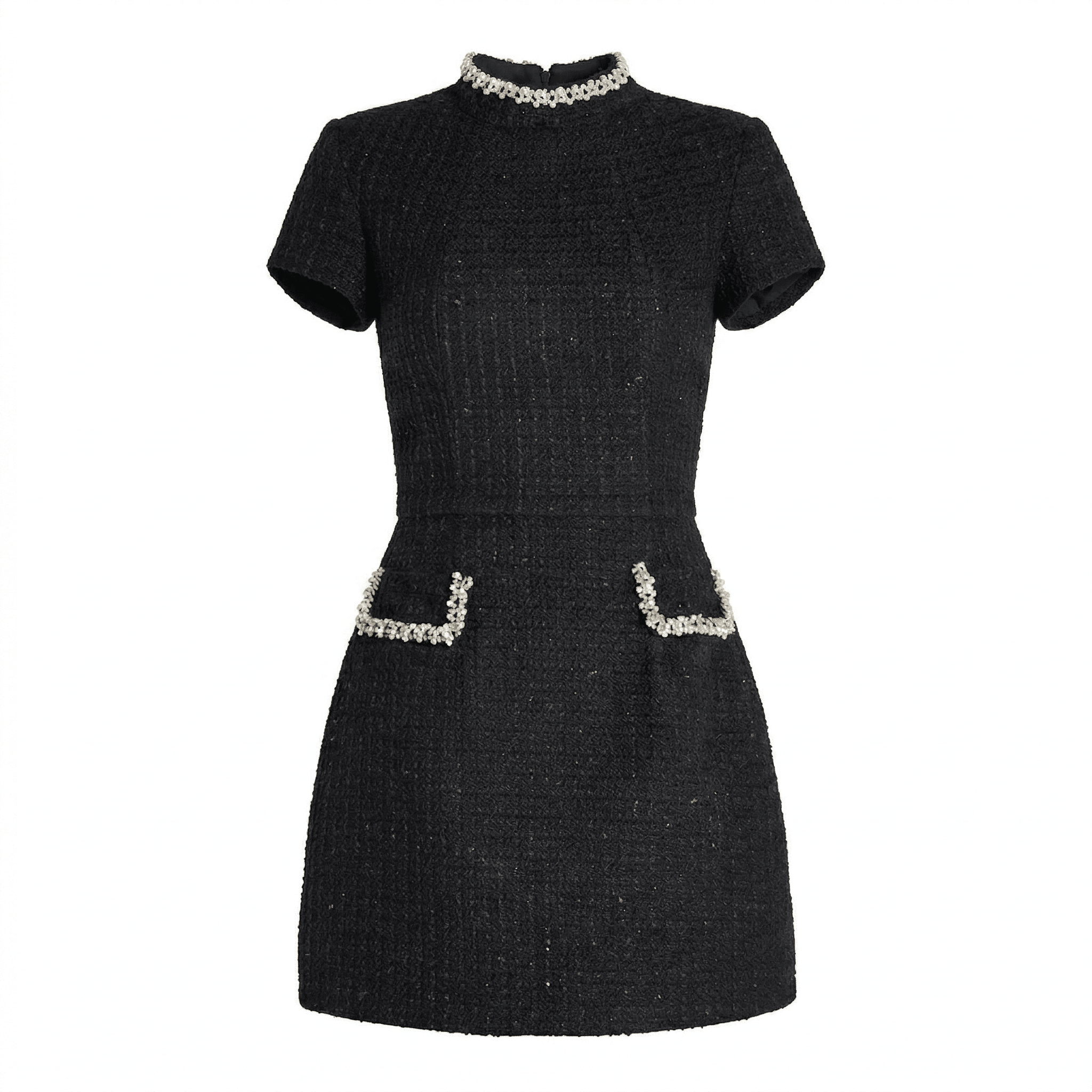 Sarah - Women's Elegant Mini Dress with Pearl Details - Mini Dress - Black - Taylor & Bennett
