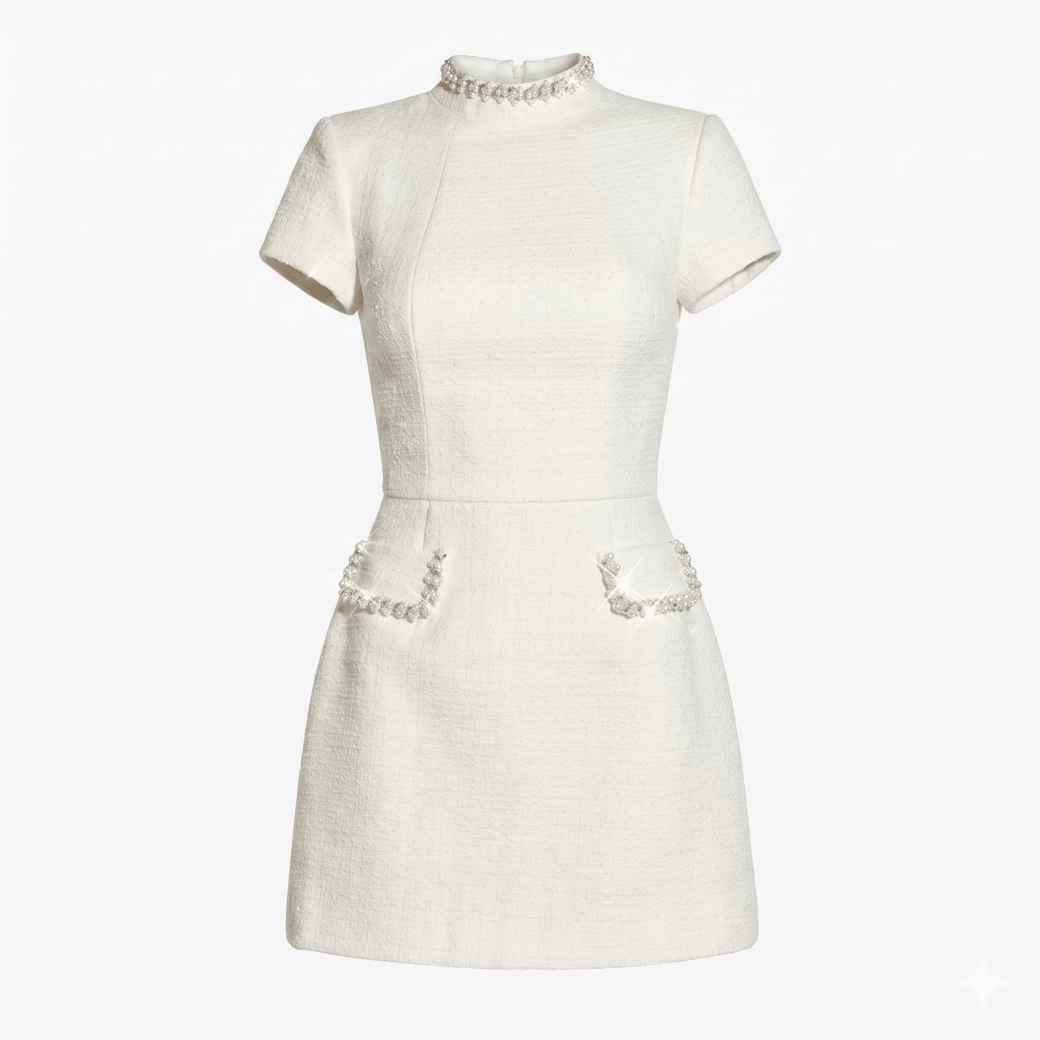 Sarah - Women's Elegant Mini Dress with Pearl Details - Mini Dress - White - Taylor & Bennett