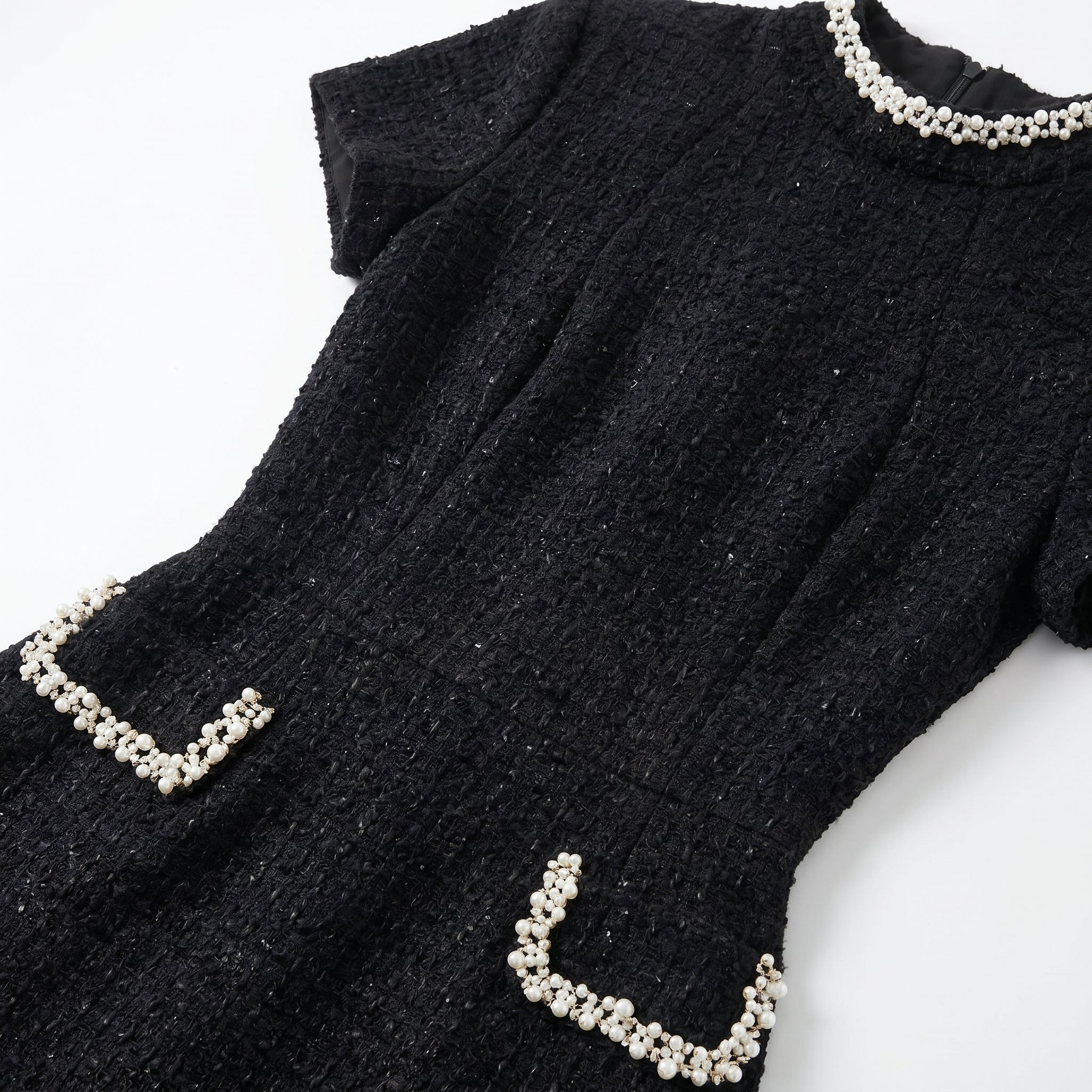 Sarah - Women's Elegant Party Tweed Mini Dress - Mini Dress - Black - Taylor & Bennett