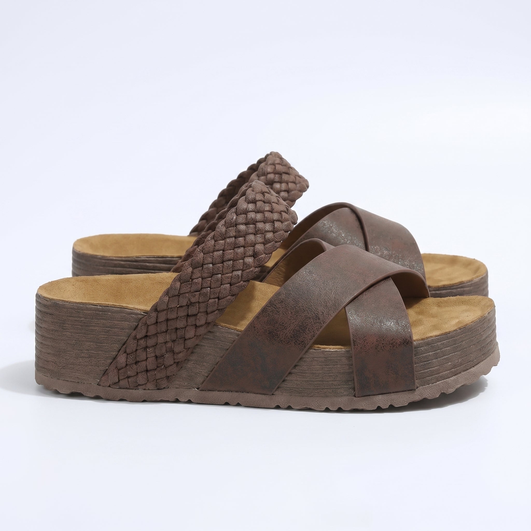 Savannah - Woman's Criss - Cross Strap Wedge Sandals - Footwear - Brown - Taylor & Bennett