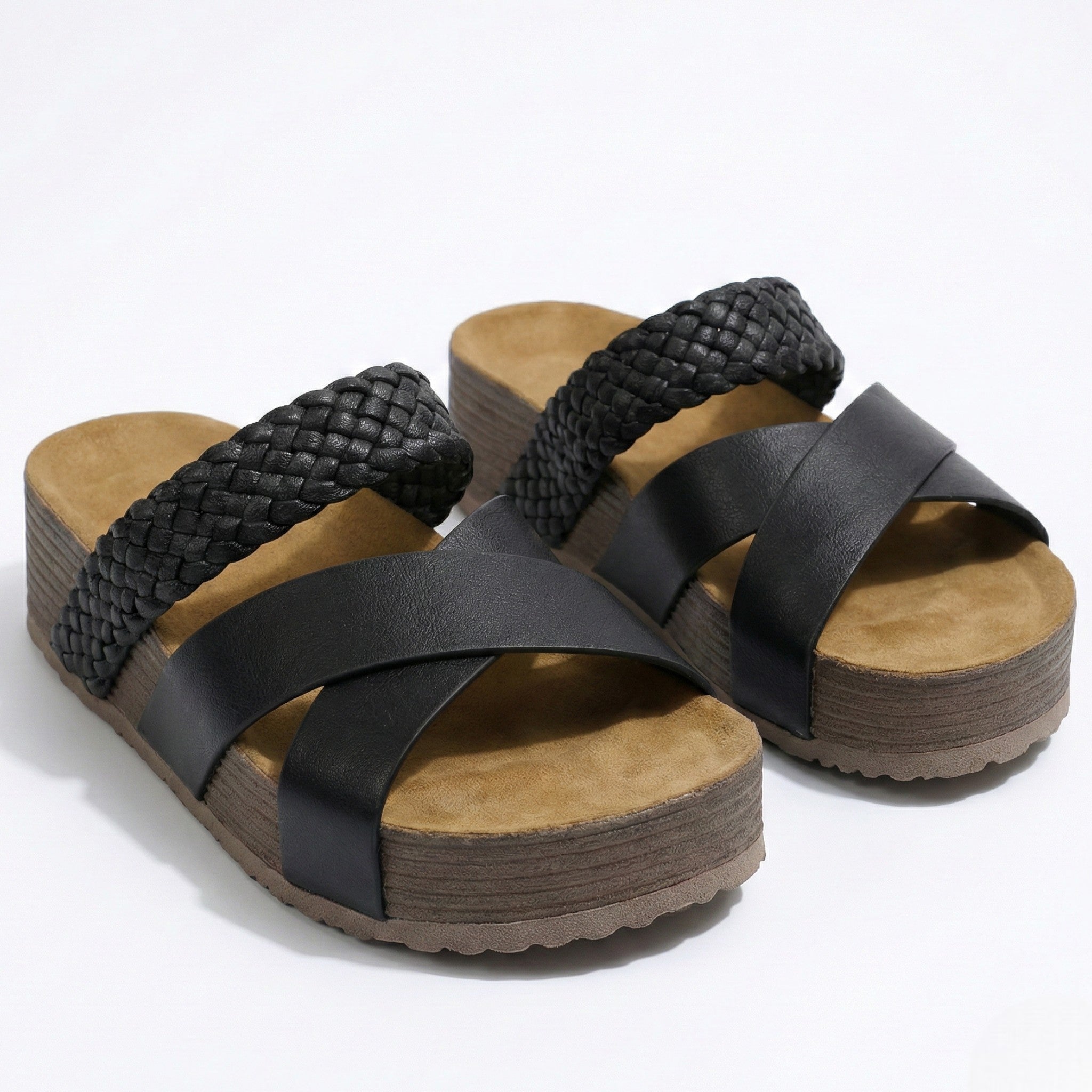 Savannah - Woman's Criss - Cross Strap Wedge Sandals - Footwear - Black - Taylor & Bennett