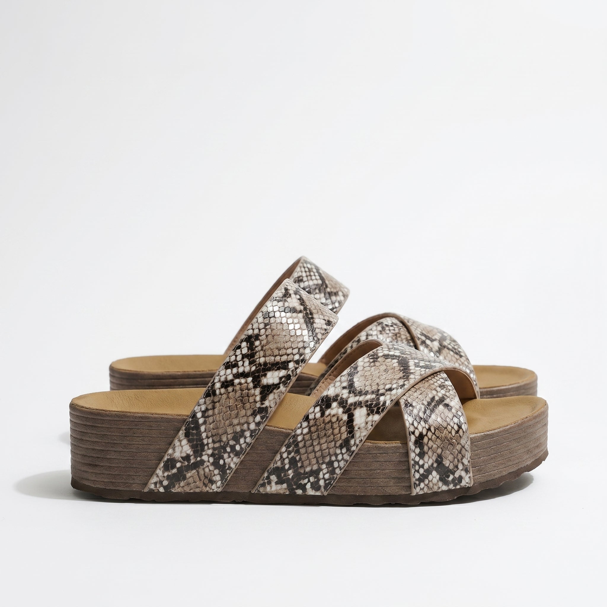 Savannah - Woman's Criss - Cross Strap Wedge Sandals - Footwear - Light Brown - Taylor & Bennett