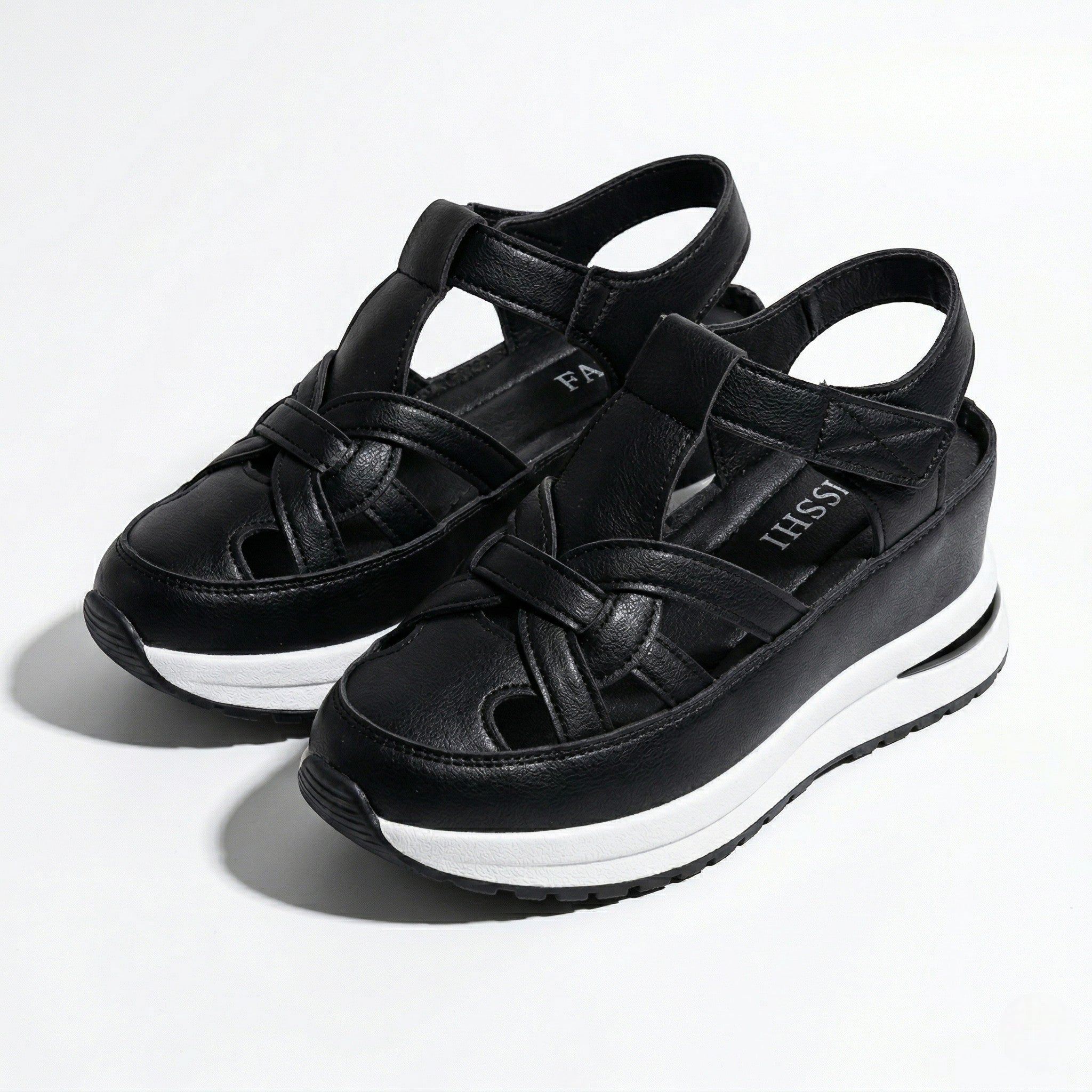 Serena - Women's Platform Sandals with Cut - Out Straps - Sandals - Black - Taylor & Bennett