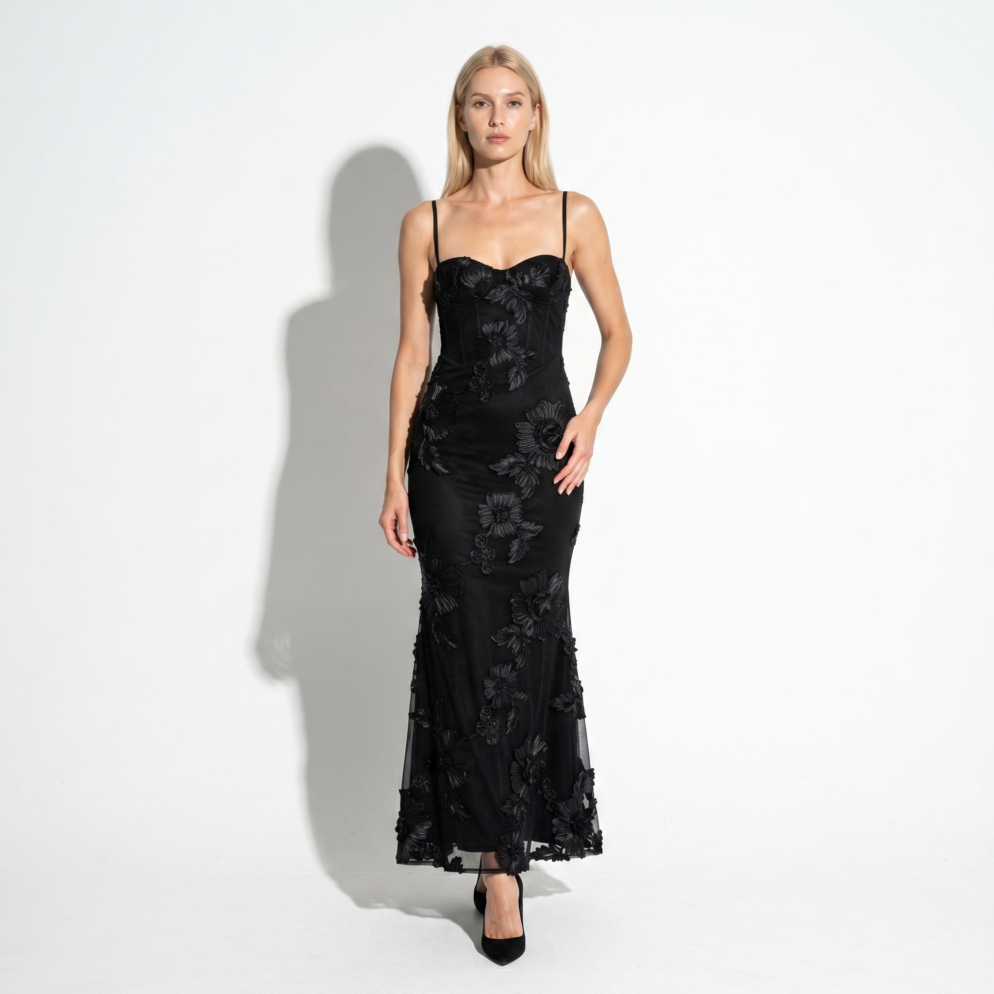 Sofia - Women's Evening Floral Sweetheart Maxi Dress with Straps - Maxi Dress - Light Blue - Taylor & Bennett
