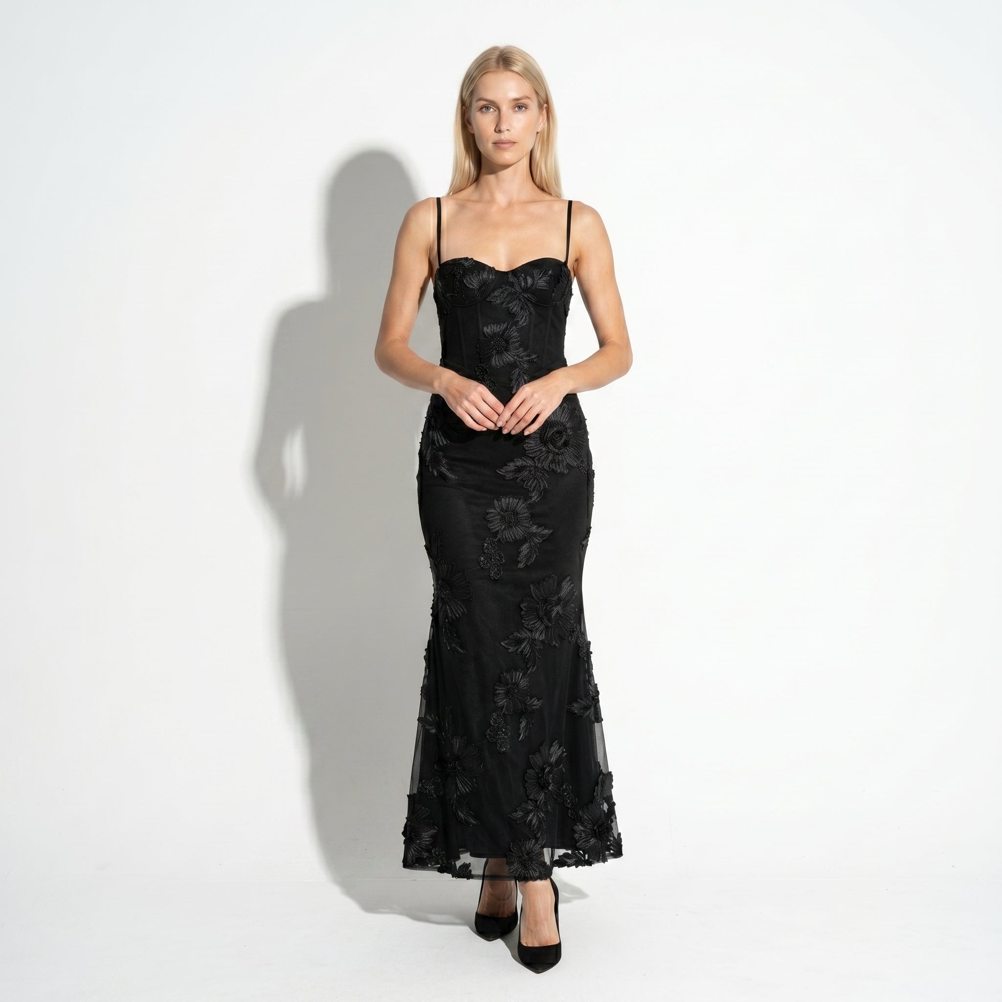 Sofia - Women's Evening Floral Sweetheart Maxi Dress with Straps - Maxi Dress - Light Blue - Taylor & Bennett