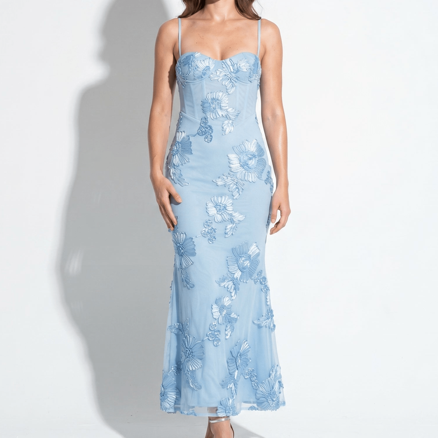 Sofia - Women's Evening Floral Sweetheart Maxi Dress with Straps - Maxi Dress - Black - Taylor & Bennett
