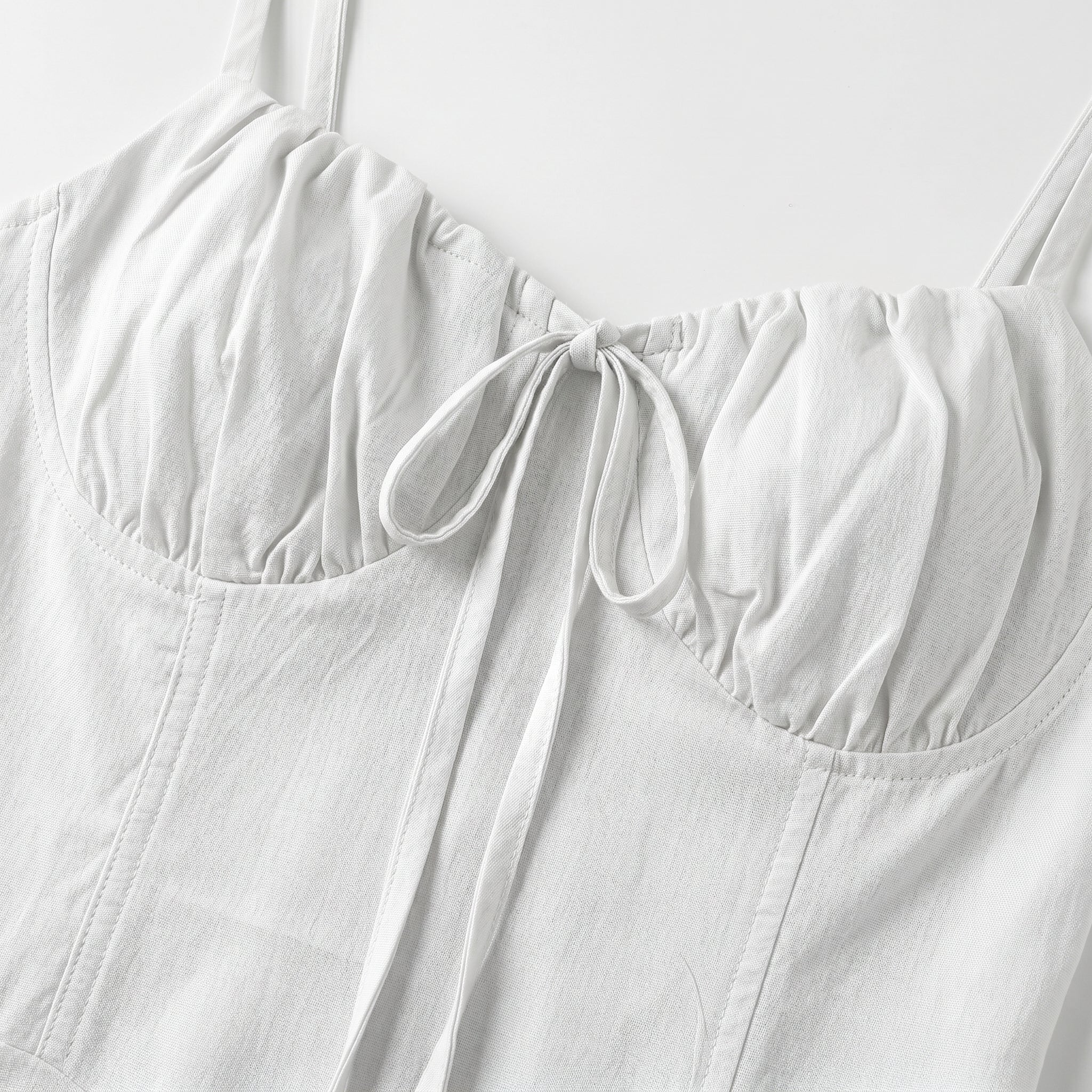 Sofia - Women's Wedding Guest Ruched Maxi Dress with Thin Straps - Maxi Dress - White - Taylor & Bennett
