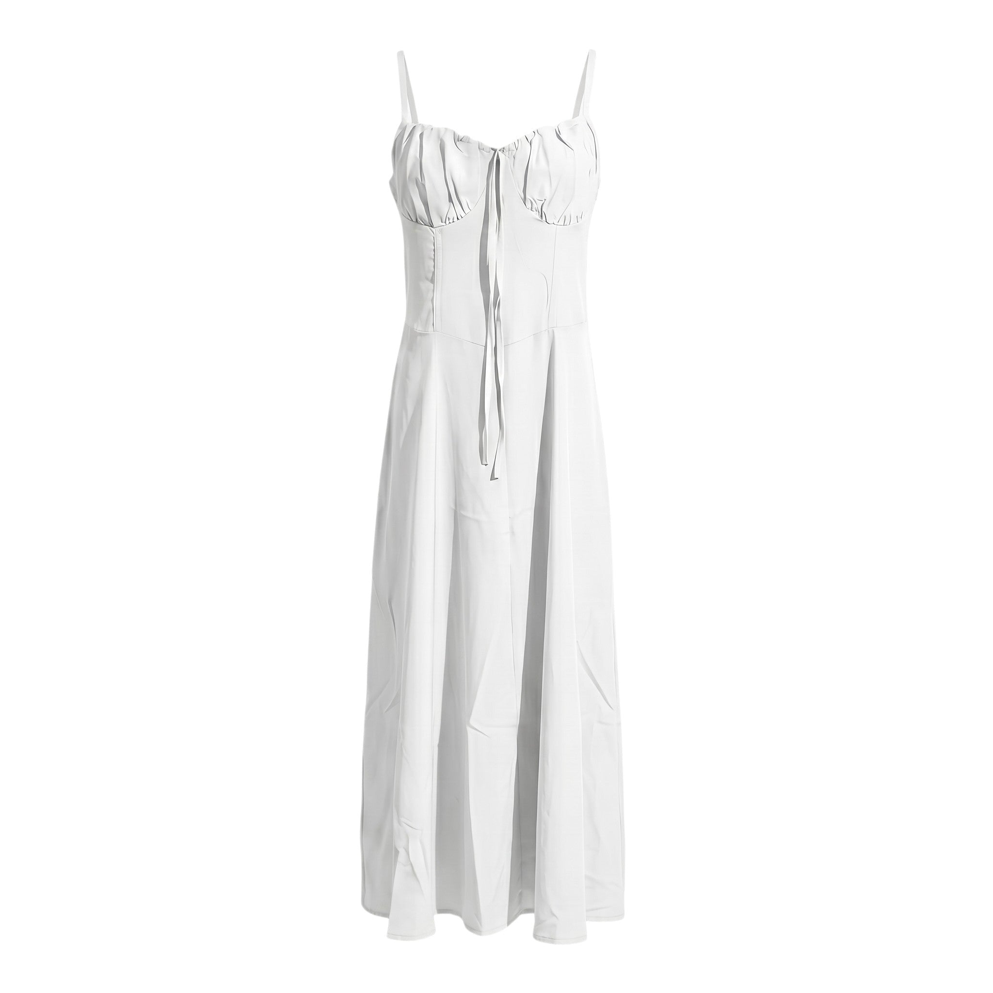 Sofia - Women's Wedding Guest Ruched Maxi Dress with Thin Straps - Maxi Dress - White - Taylor & Bennett