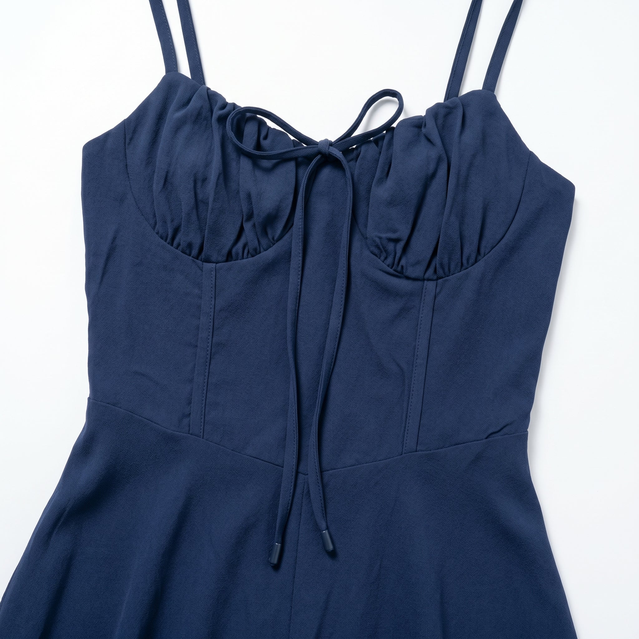Sofia - Women's Wedding Guest Ruched Maxi Dress with Thin Straps - Maxi Dress - Dark Blue - Taylor & Bennett