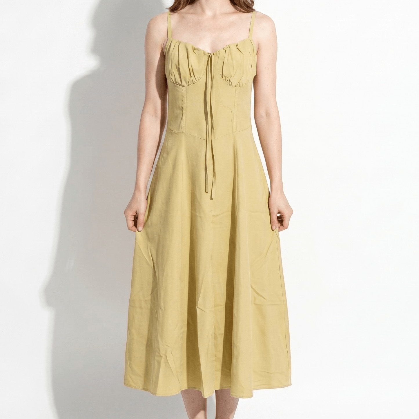 Sofia - Women's Wedding Guest Ruched Maxi Dress with Thin Straps - Maxi Dress - Yellow - Taylor & Bennett