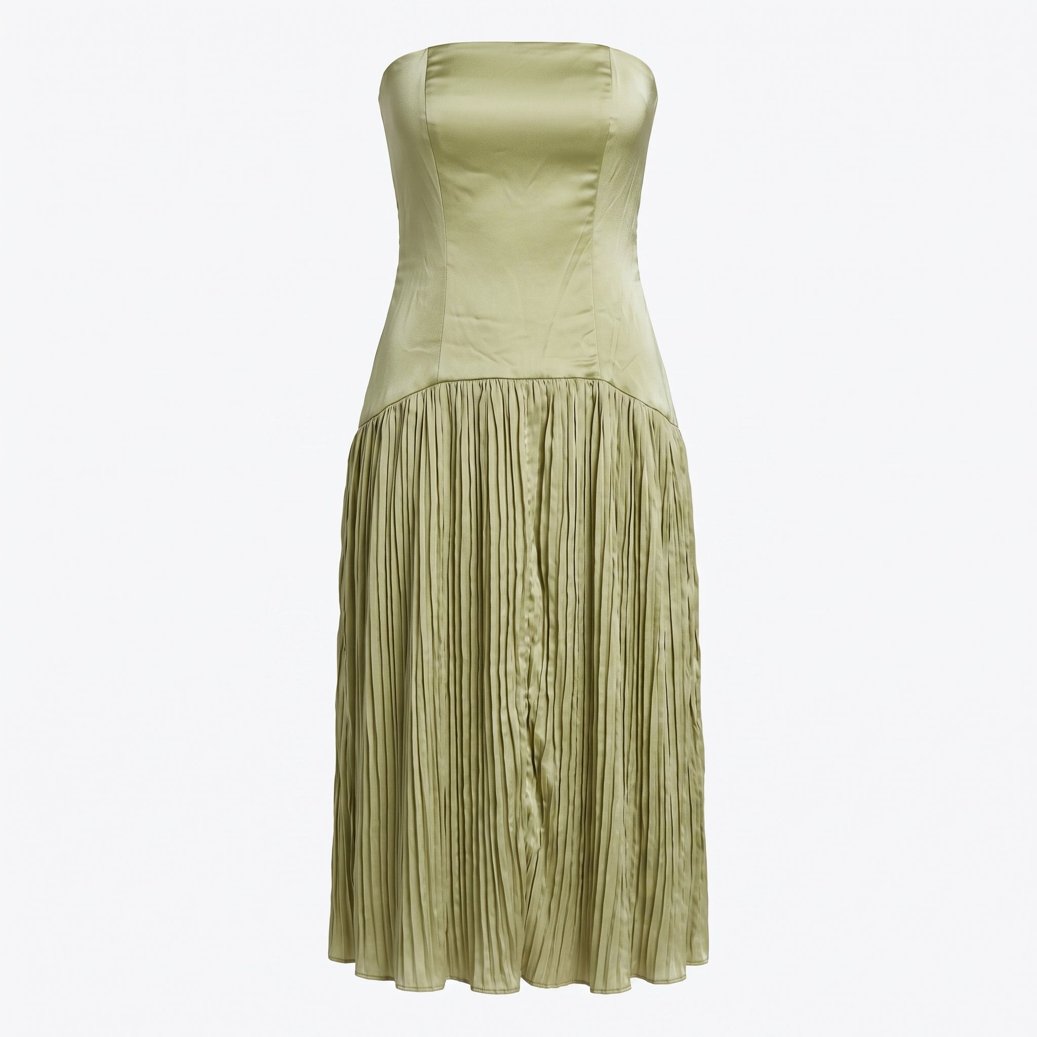 Sofia - Women's Wedding Guest Strapless Pleated Midi Dress - Midi Dress - Green - Taylor & Bennett