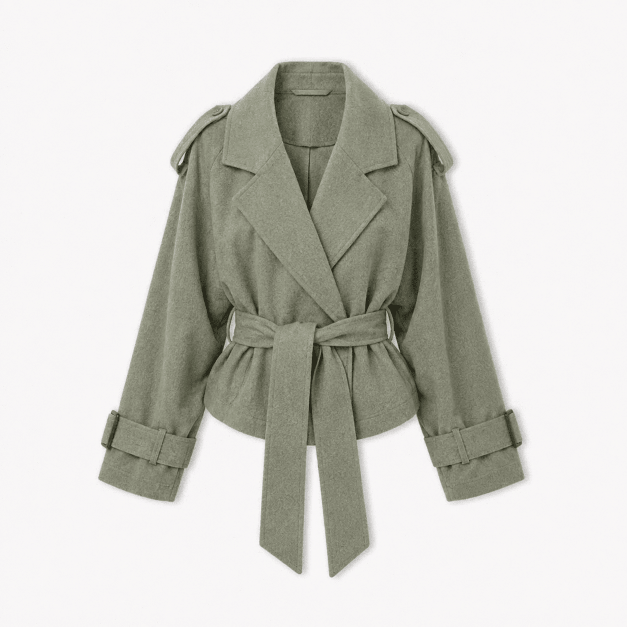Sophie - Women's Belted Cropped Transitional Trench Coat - Trench Coats - Green - Taylor & Bennett
