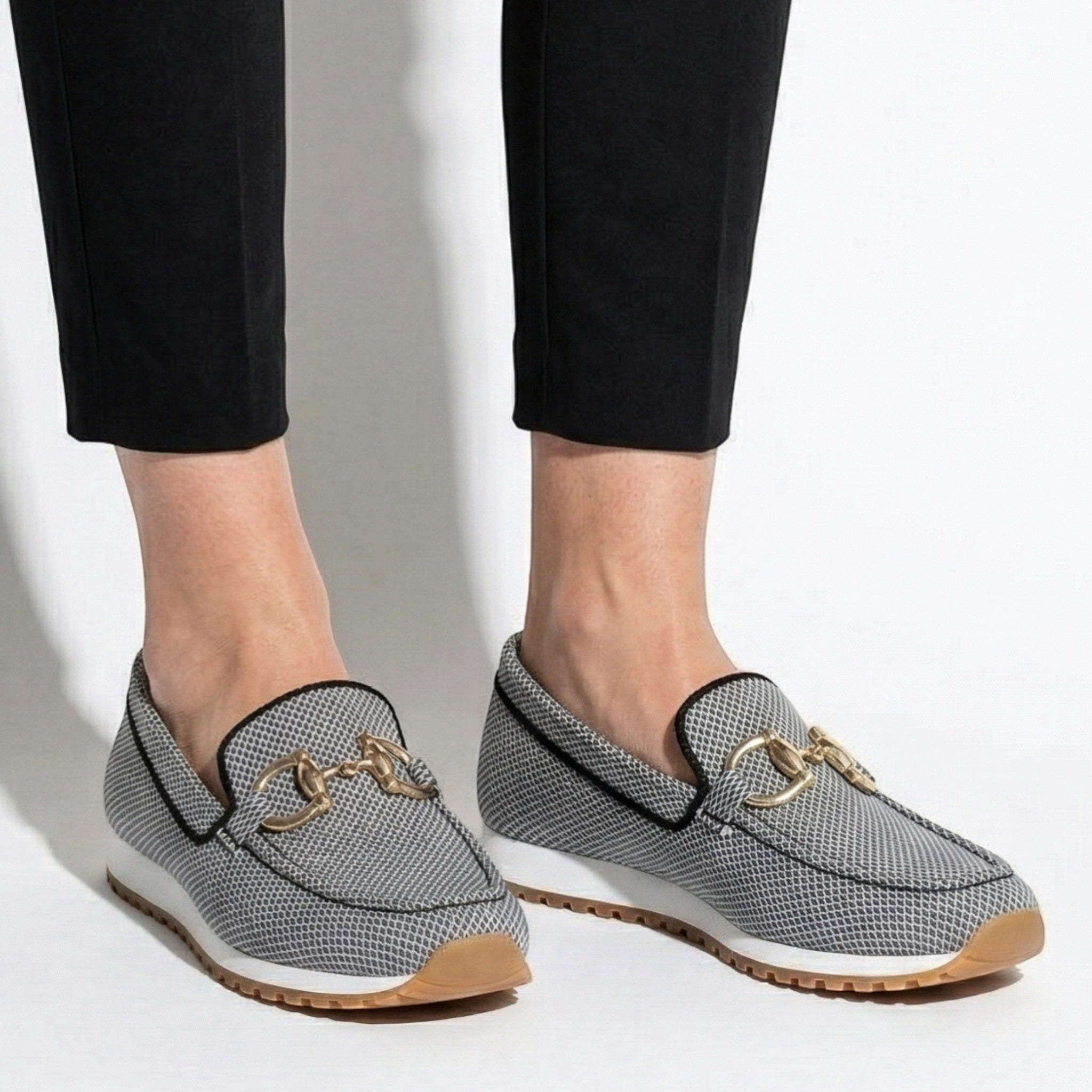 Sophie - Women's Breathable Slip - On Trainers with Gold Buckle - Trainers - Grey - Taylor & Bennett