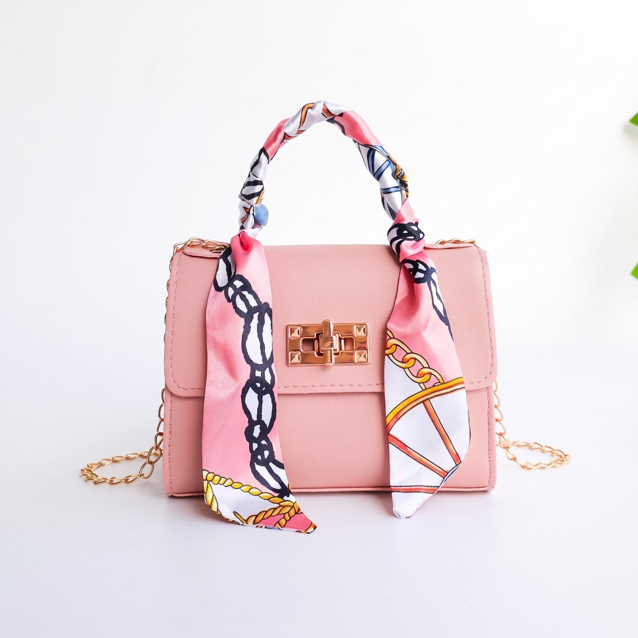 Sophie – Women's Mini Scarf Handle Chain Strap Handbag - Cross Body Bags - Pink - Taylor & Bennett